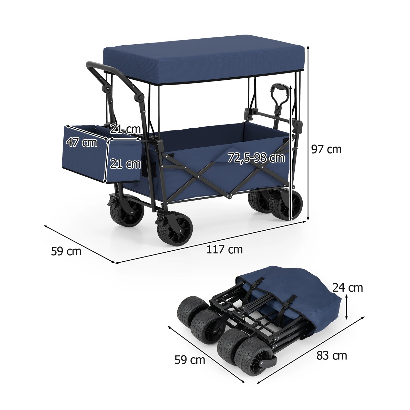 3 Costway Wagon Cart Utility Trolley Folding Garden Cart Outdoor Top Canopy Trailer - Blue, 3 of 3