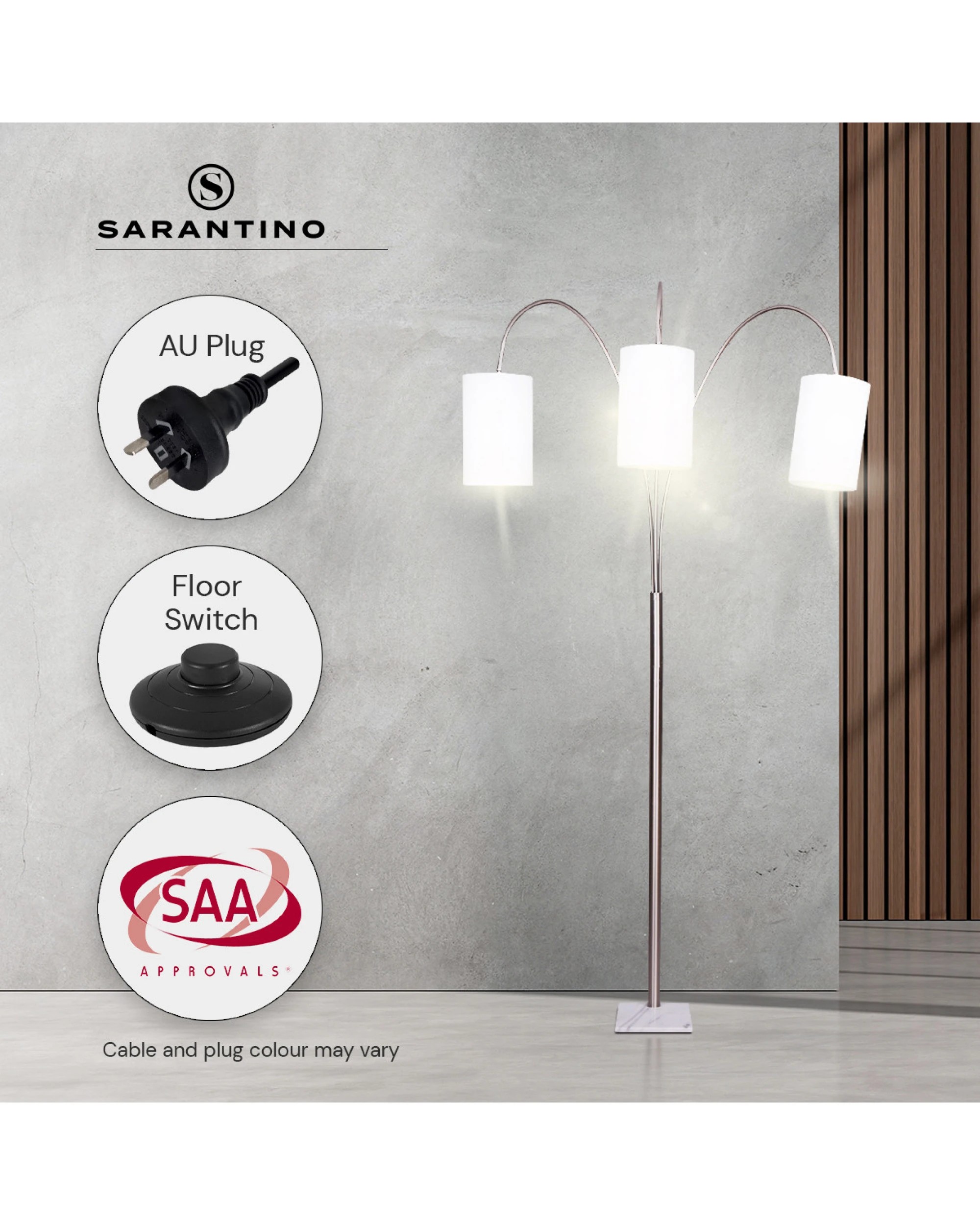 9 Sarantino 3-Light Metal Arc Floor Lamp - Nickel and Marble Finish, 9 of 10