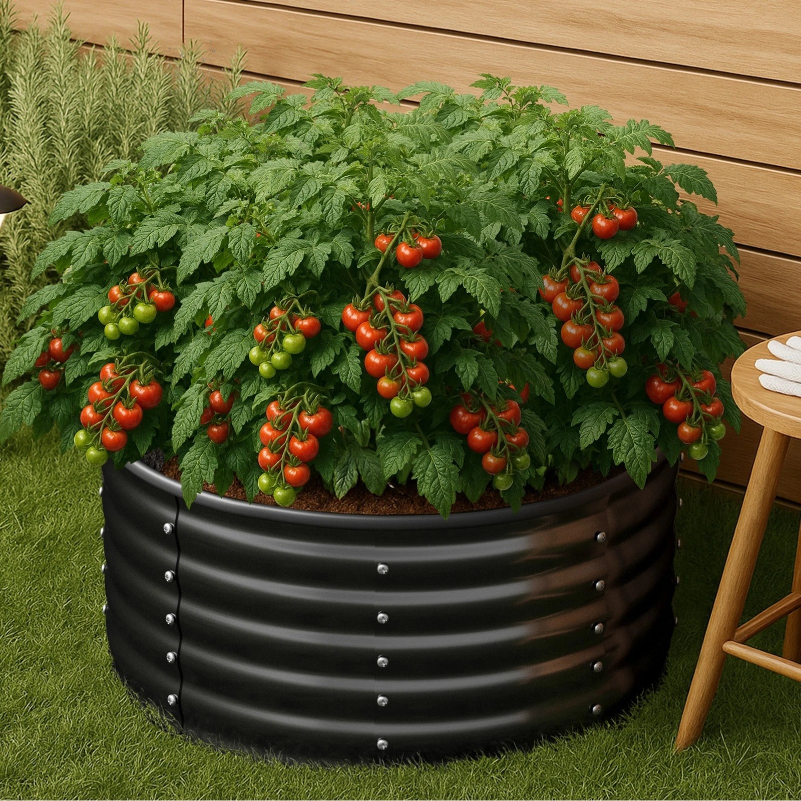 3 Livsip Garden Bed 90x45cm Galvanised Steel Raised Container Planter Box Round - Grey, 3 of 8