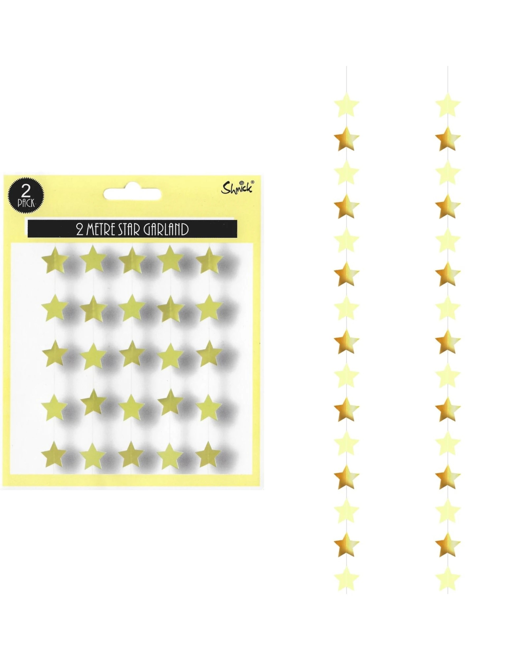 2 Party Planet Foil Star Garland String Decorations Pack of 2 - Yellow, 2 of 2