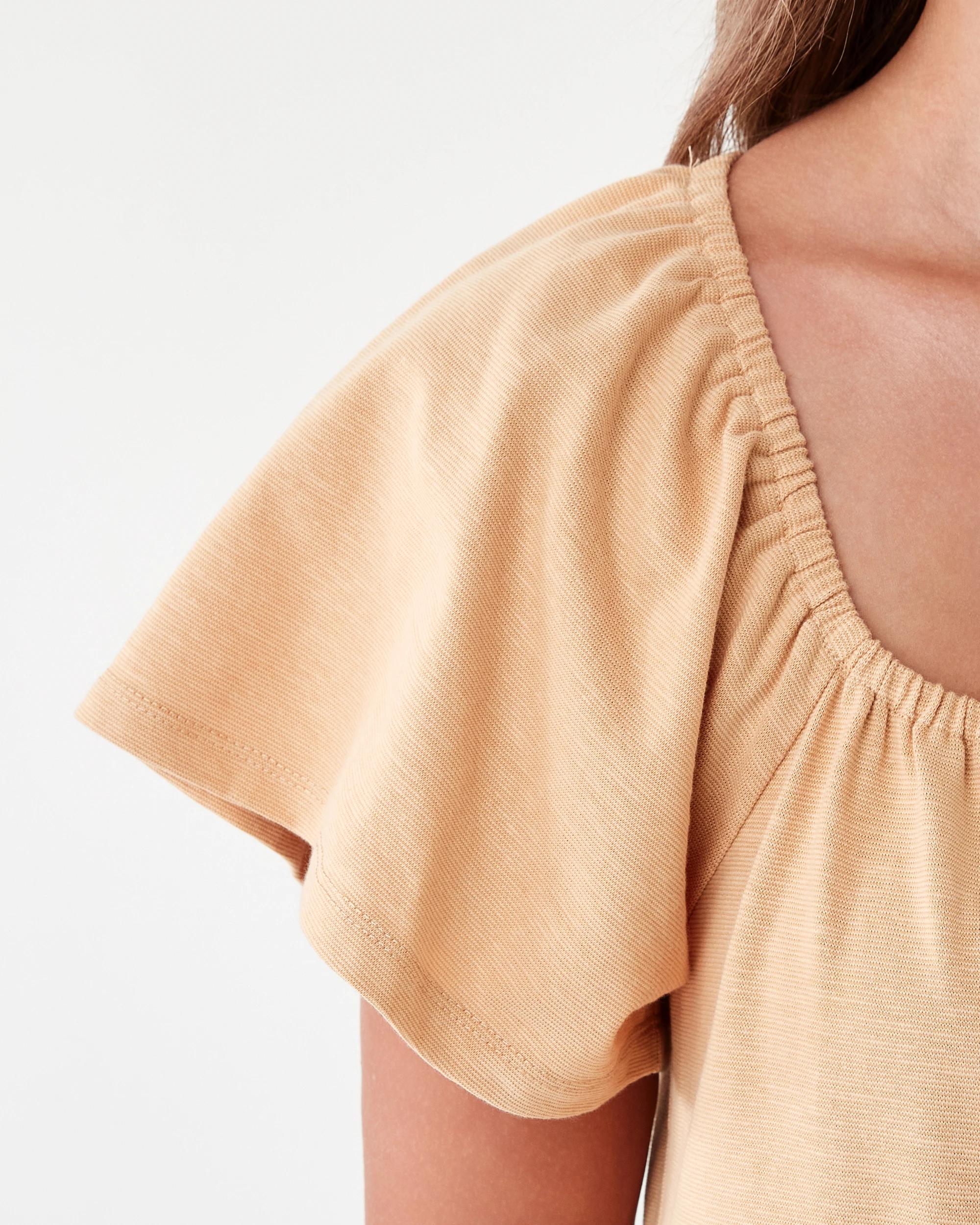 6 Short Sleeve Frill Tiered Jersey Mini Dress Mustard, 6 of 8