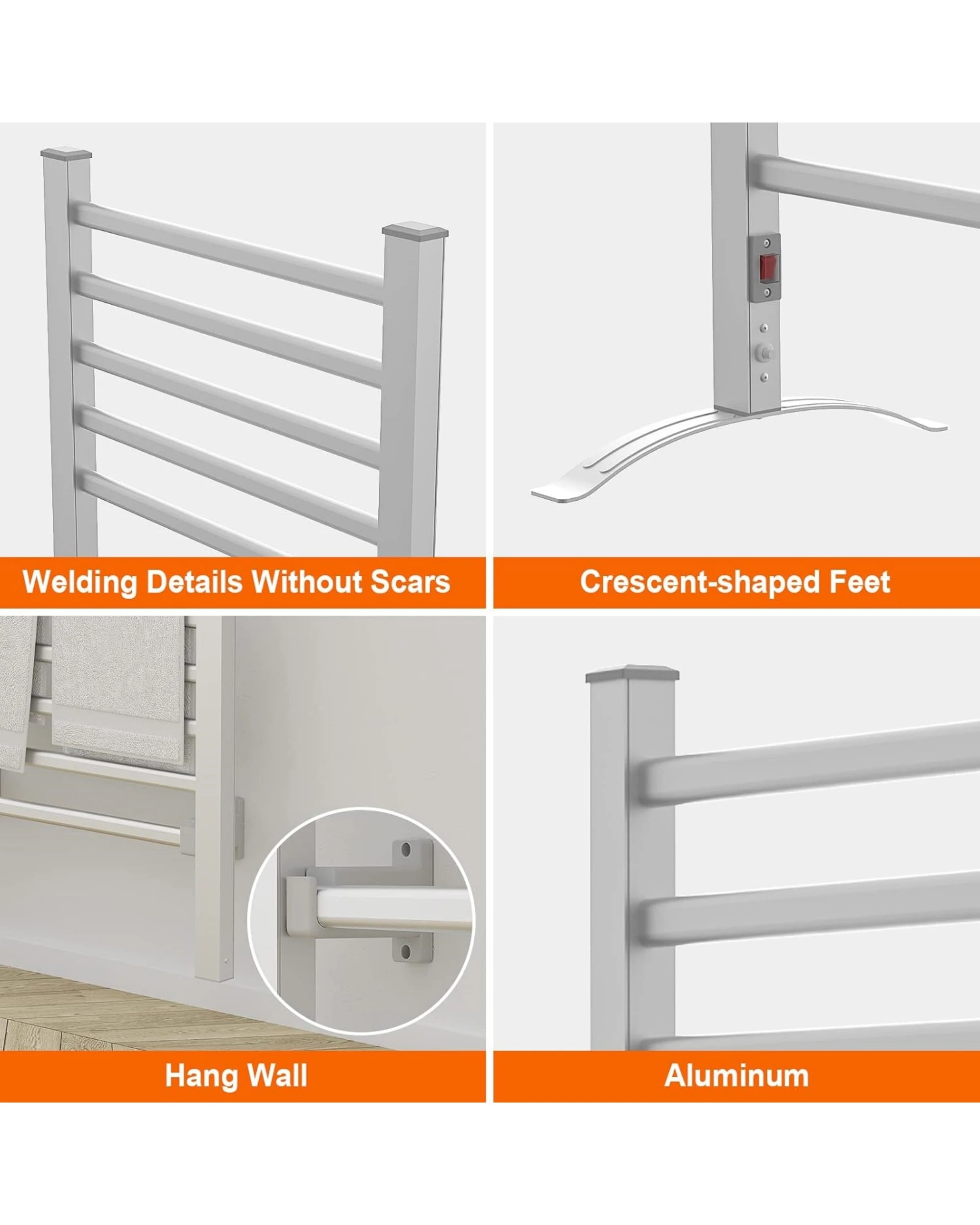 5 Advwin Electric Heated Towel Rack Wall Mount Drying Rail, 5 of 5