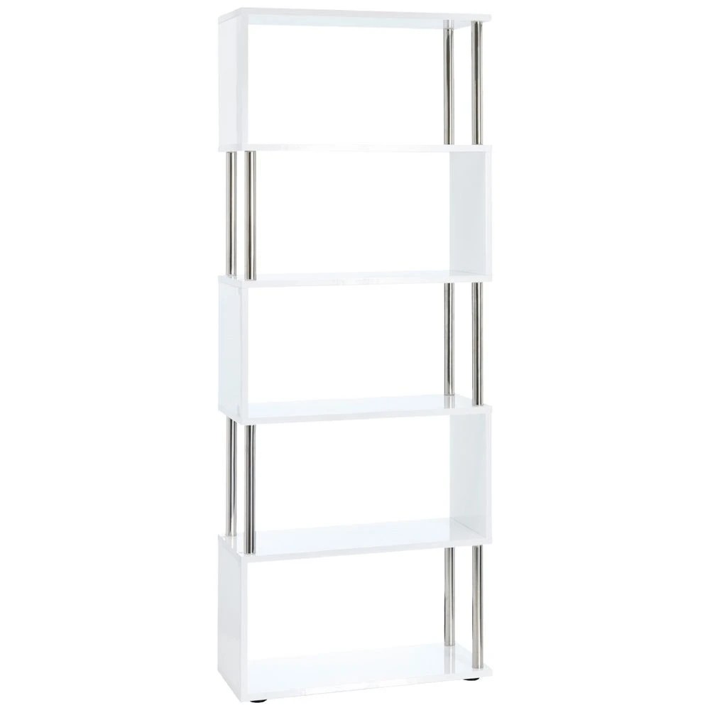 1 Halcyon Chrome and Gloss 5 Shelf Bookcase White Shelves Home Office Storage, 1 of 5