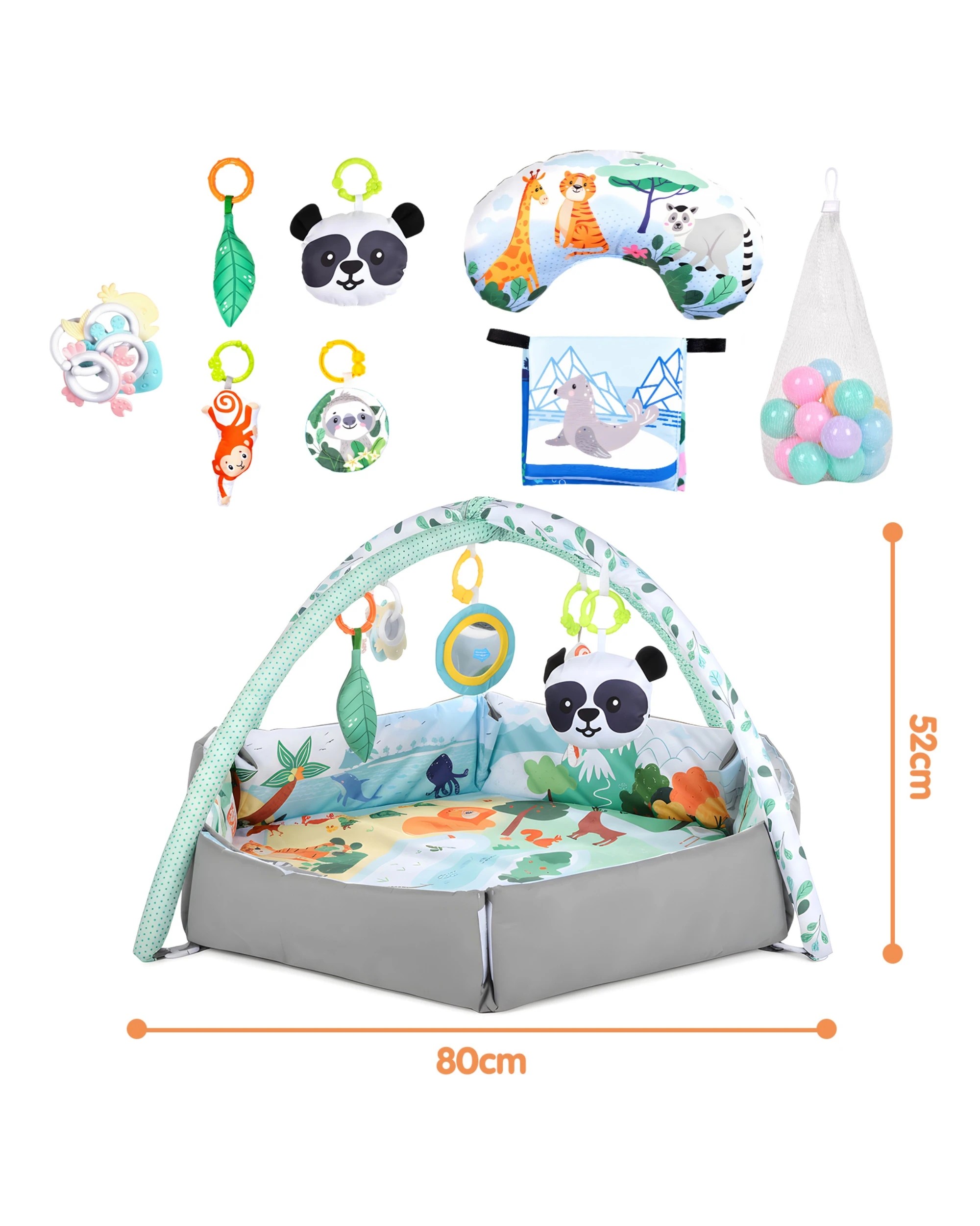 3 Advwin Baby Play Gym Mat 8-in-1 Tummy Time Mat & Ball Pit with 5 Detachable Toys and 18 Balls Baby Activity Center, 3 of 8