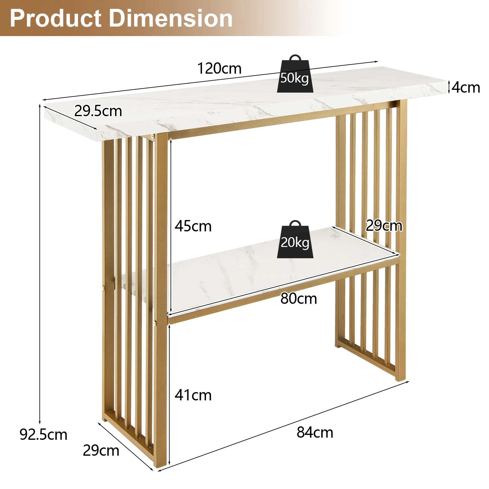 5 Costway 2-Tier Elegant Console Table Entryway Display Table, 5 of 7