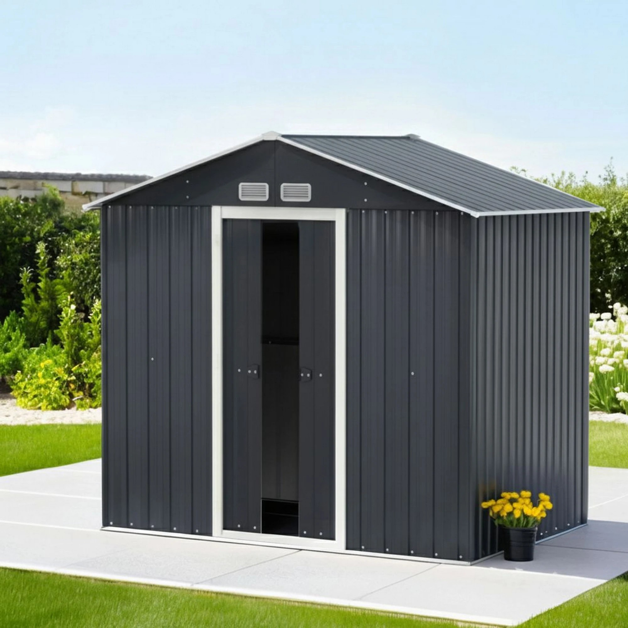 2 Giantz Garden Shed Outdoor Storage Tool Workshop House Shelter Sliding Door - Grey, 2 of 7