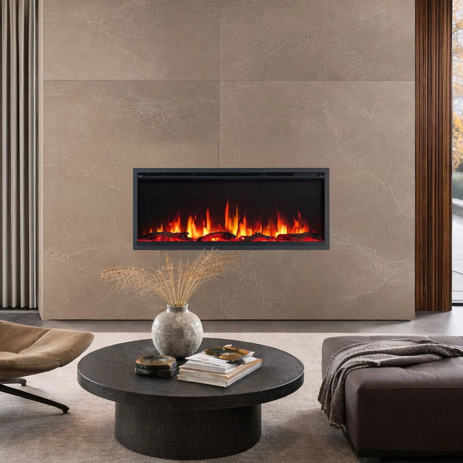 1 Moda Living Lumina 42 inch Electric Fireplace - Black, 1 of 2