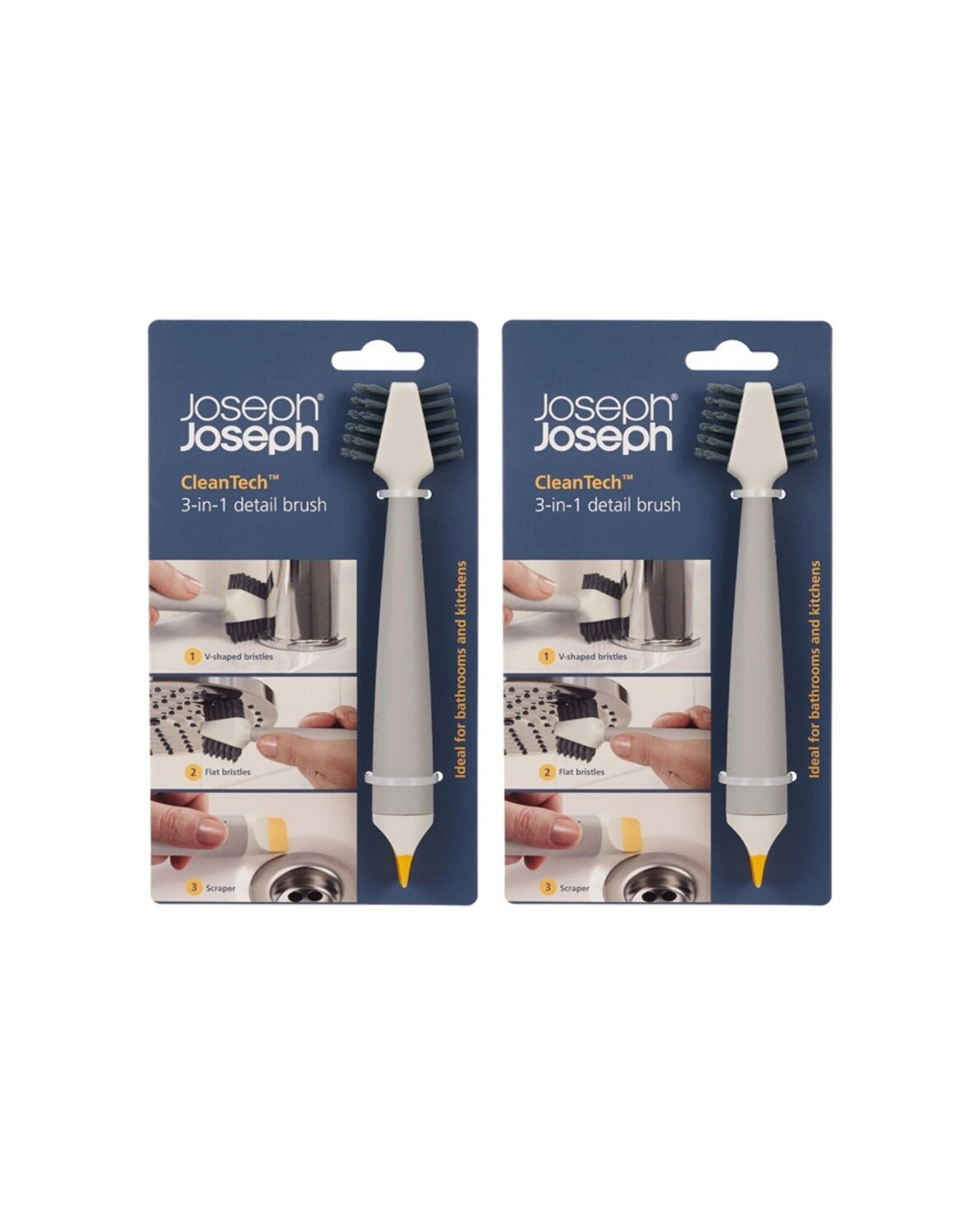 1 Joseph Joseph 2PK CleanTech 3-In-1 Bathroom Grout And Corner Detail Brush Stone - Beige, 1 of 7