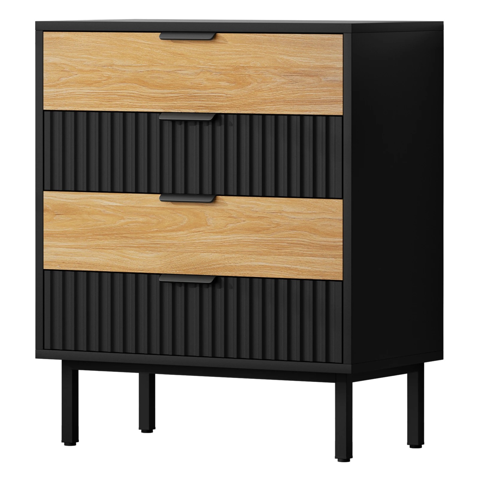 1 Alfordson 4 Chest of Drawers Dresser Tallboy - Black Wood, 1 of 10