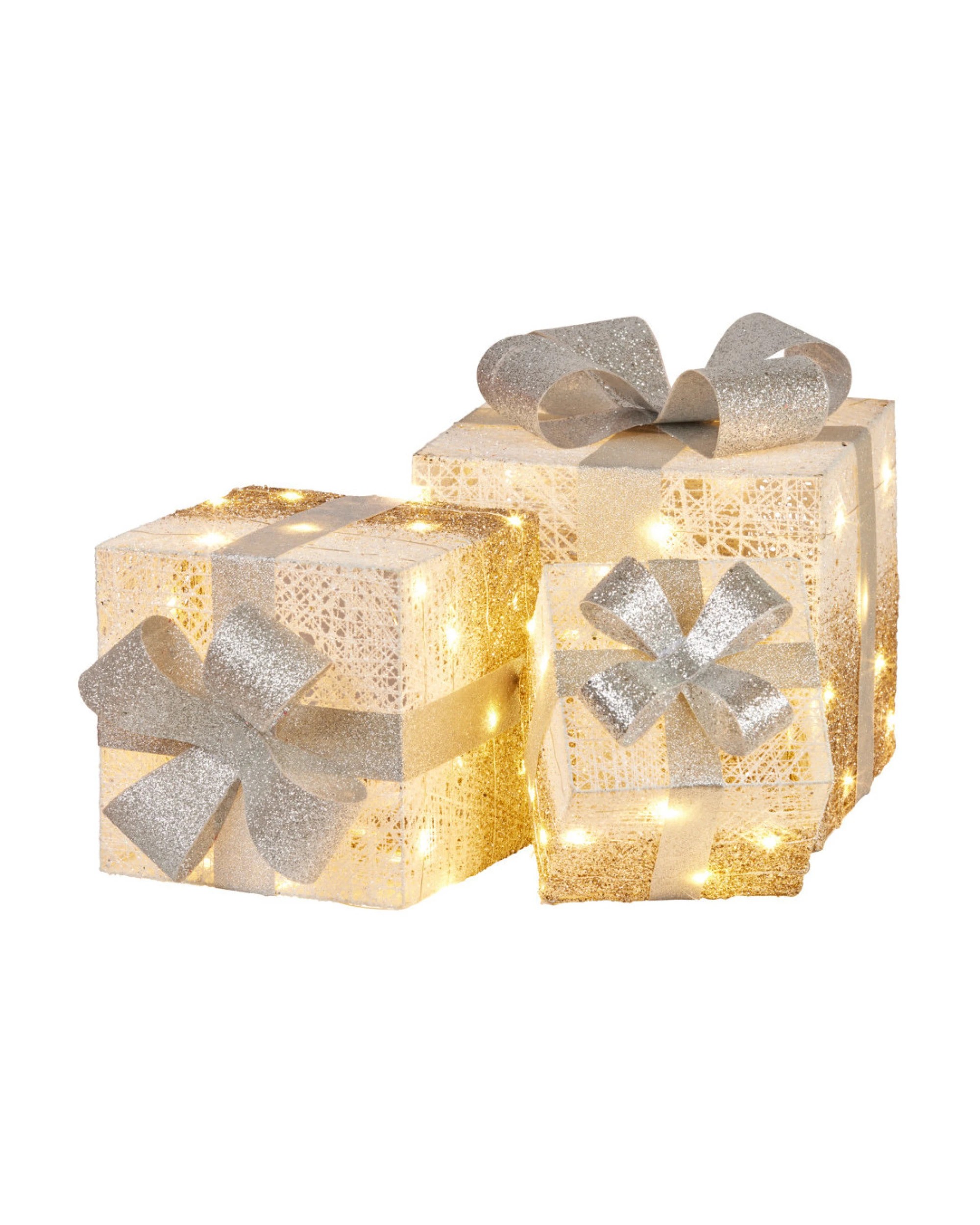 3 Christabelle 3 Piece Christmas Present Display Set with Lights - Champagne Finish, 3 of 3