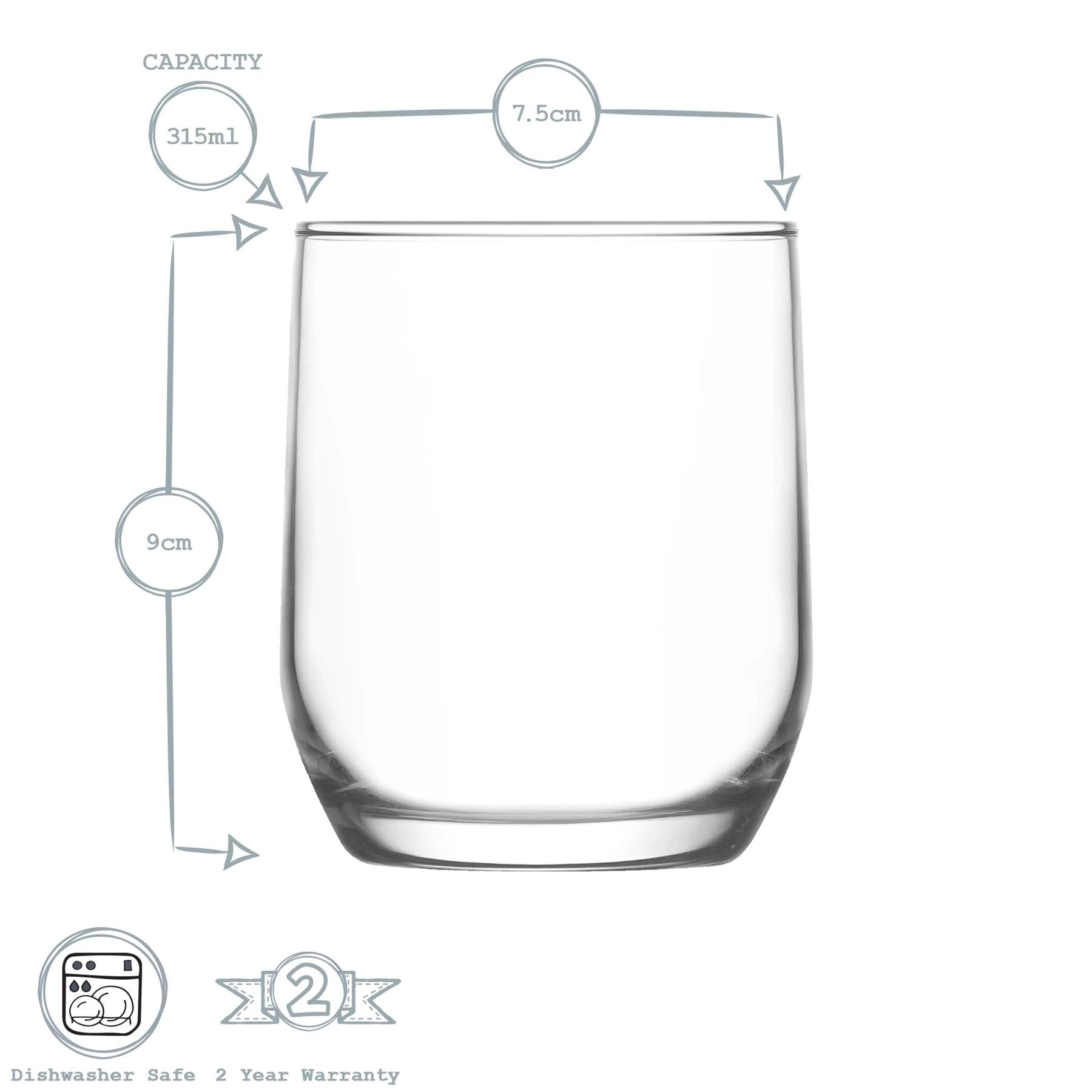 3 LAV 6 Piece Sude Drinking Glasses Set - Contemporary Glass Tumblers for Whisky, Water, Soft Drinks - 315ml - Clear, 3 of 5