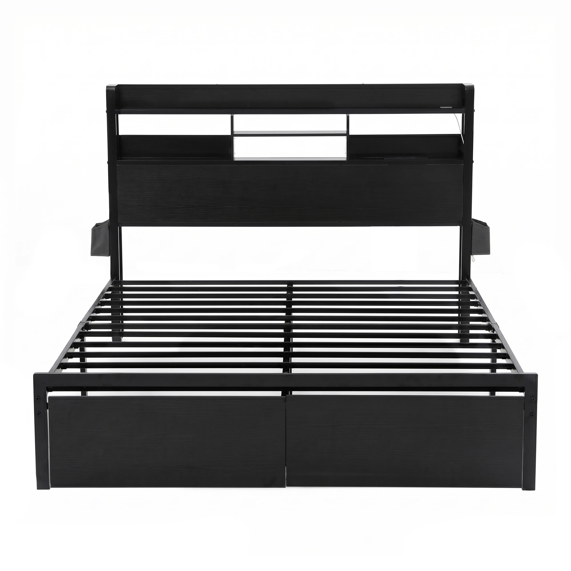 3 Artiss Bed Frame Queen with Charging Station Storage Organizer Drawers LED ZAC - Black, 3 of 8