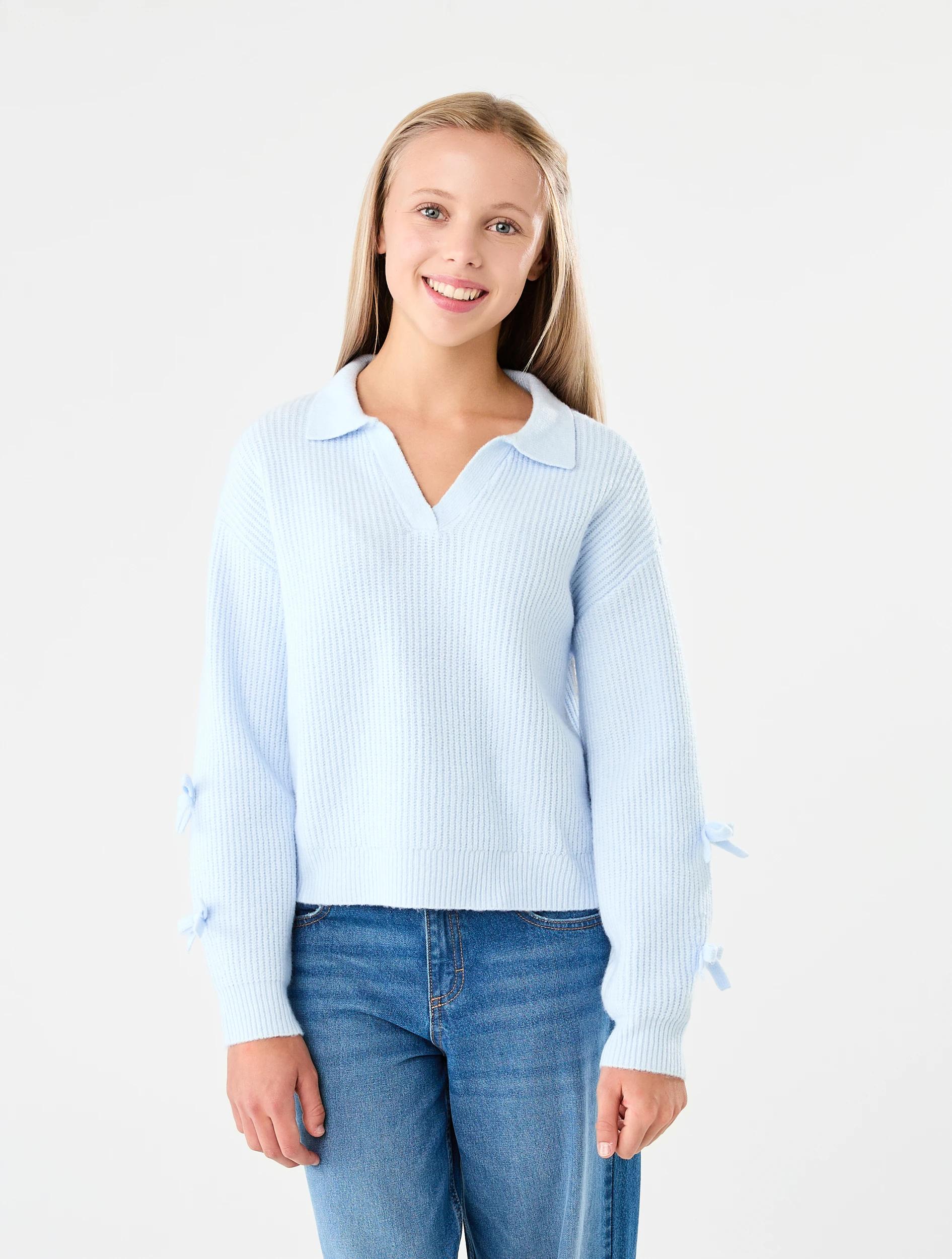 1 Bow Sleeve Rugby Knit Top Icew Blue, 1 of 6