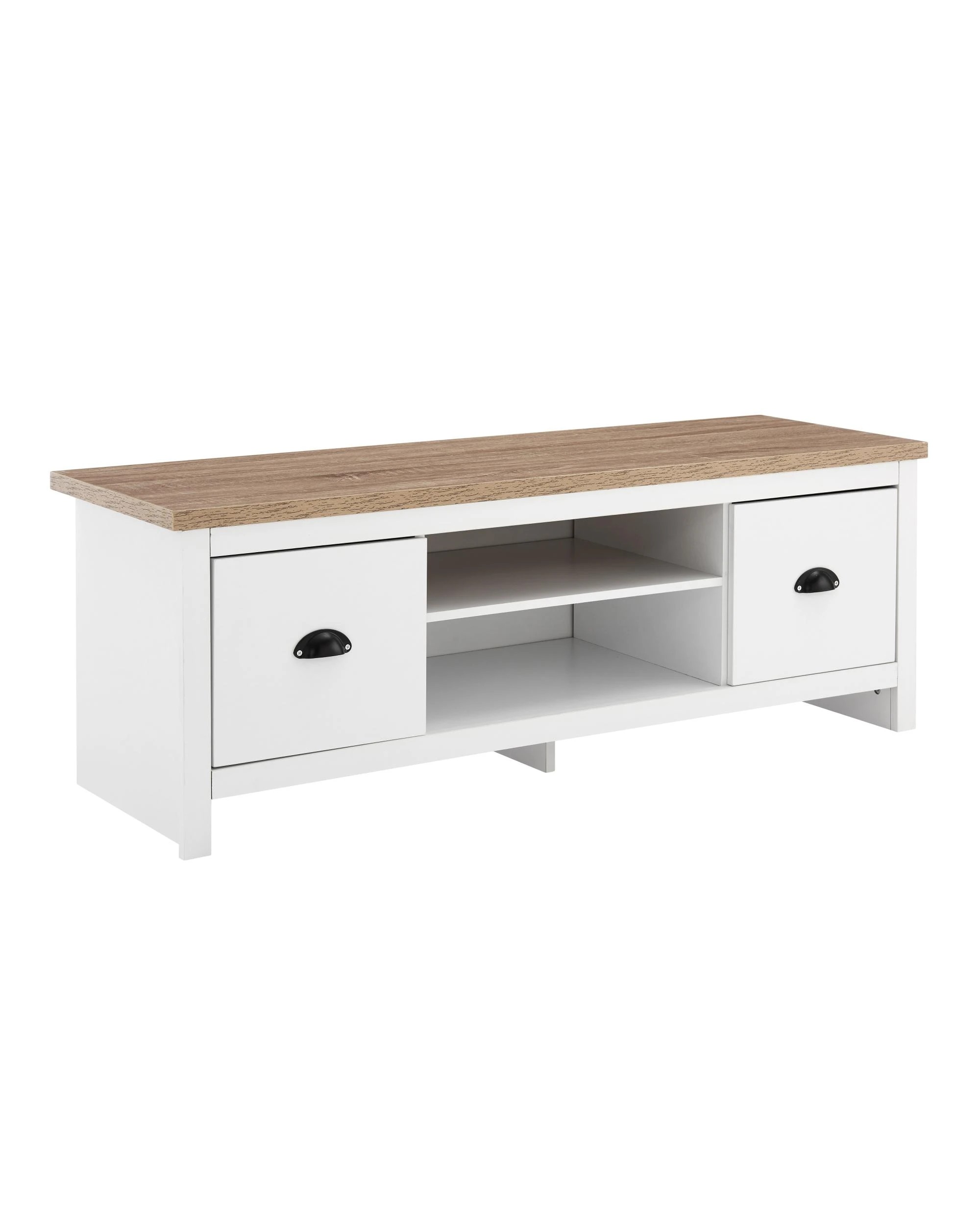 1 Kodu Entertainment Hamptons Unit TV Cabinet TV Stand 120cm 2 Drawers White and Oak, 1 of 6