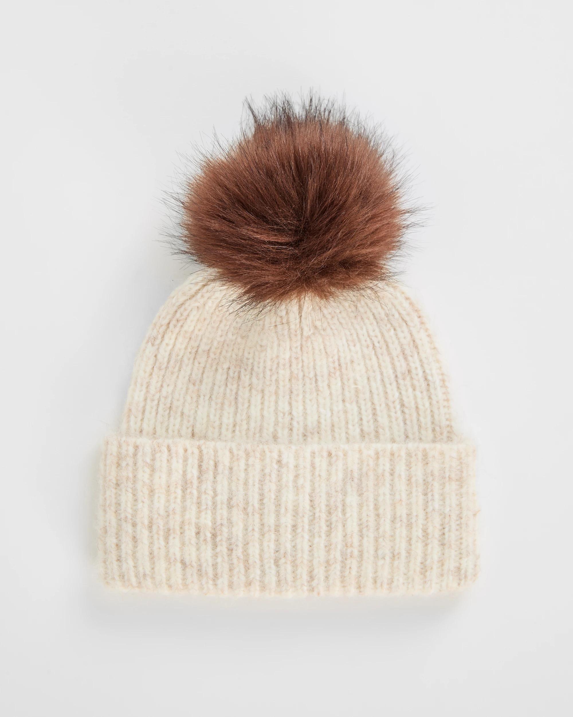 1 Target Woman Chunky Rib Knit Pom Beanie NATURAL MARLE, 1 of 3