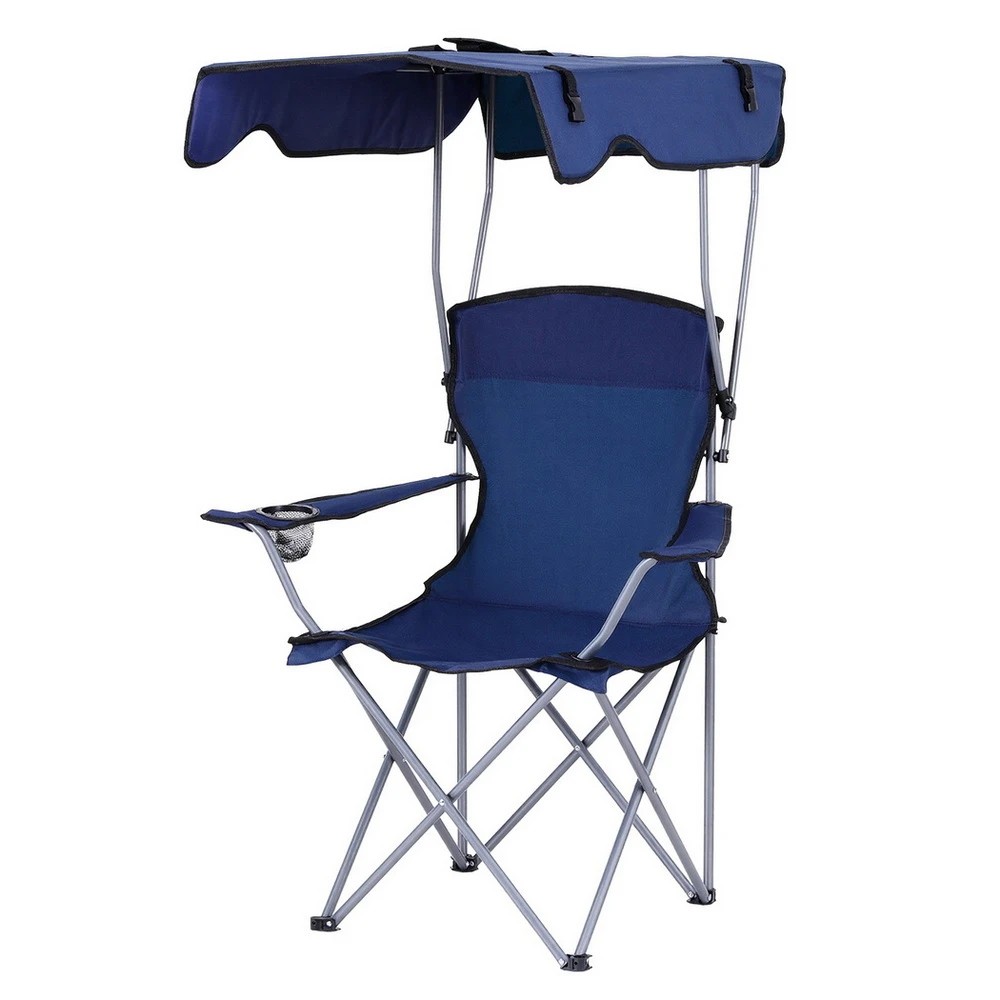 1 Weisshorn Camping Chair With Canopy Folding Outdoor Portable Seat Lightweight Beach Picnic Fishing Capacity 120KG - Blue, 1 of 7