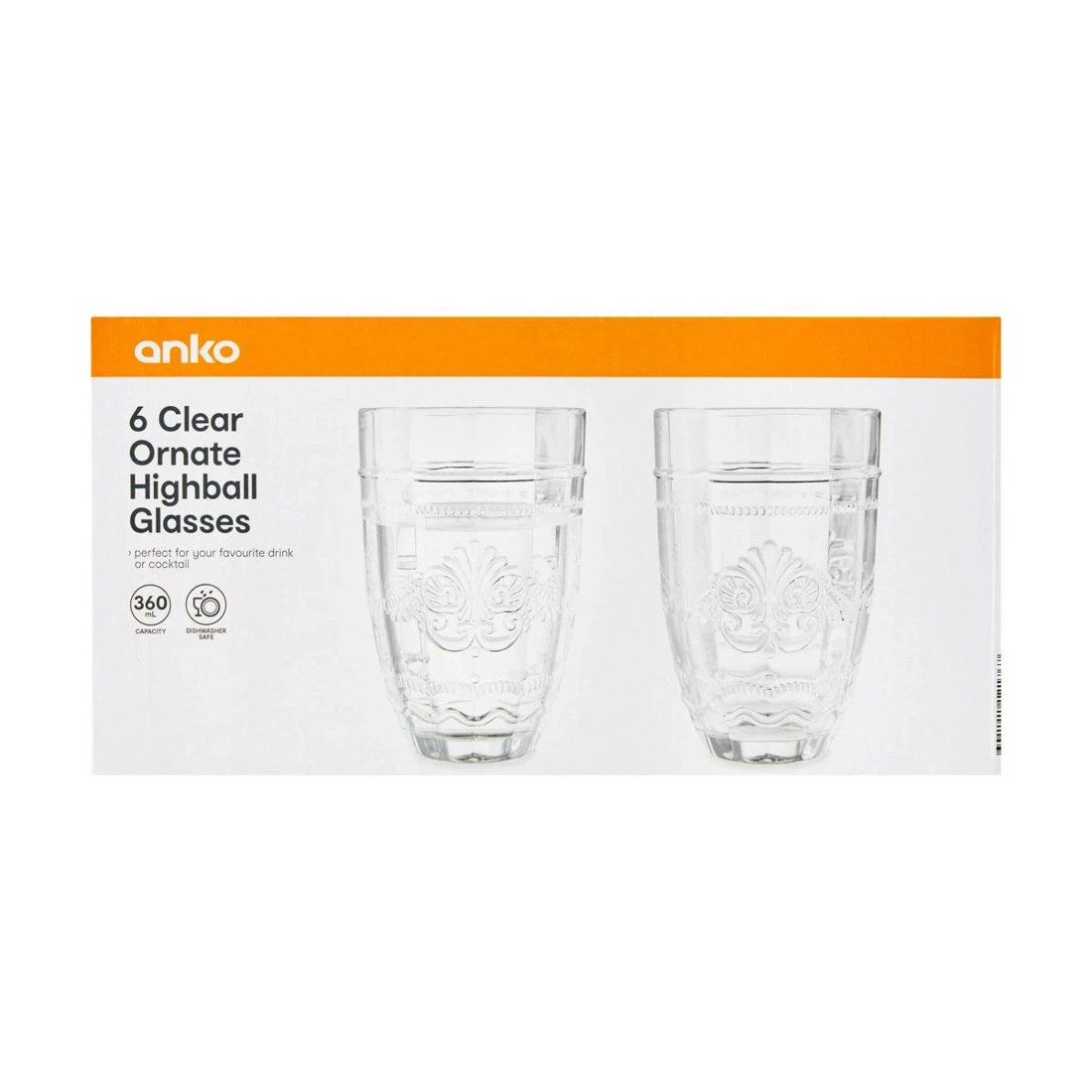 4 6 Clear Ornate Highball Glasses, 4 of 5