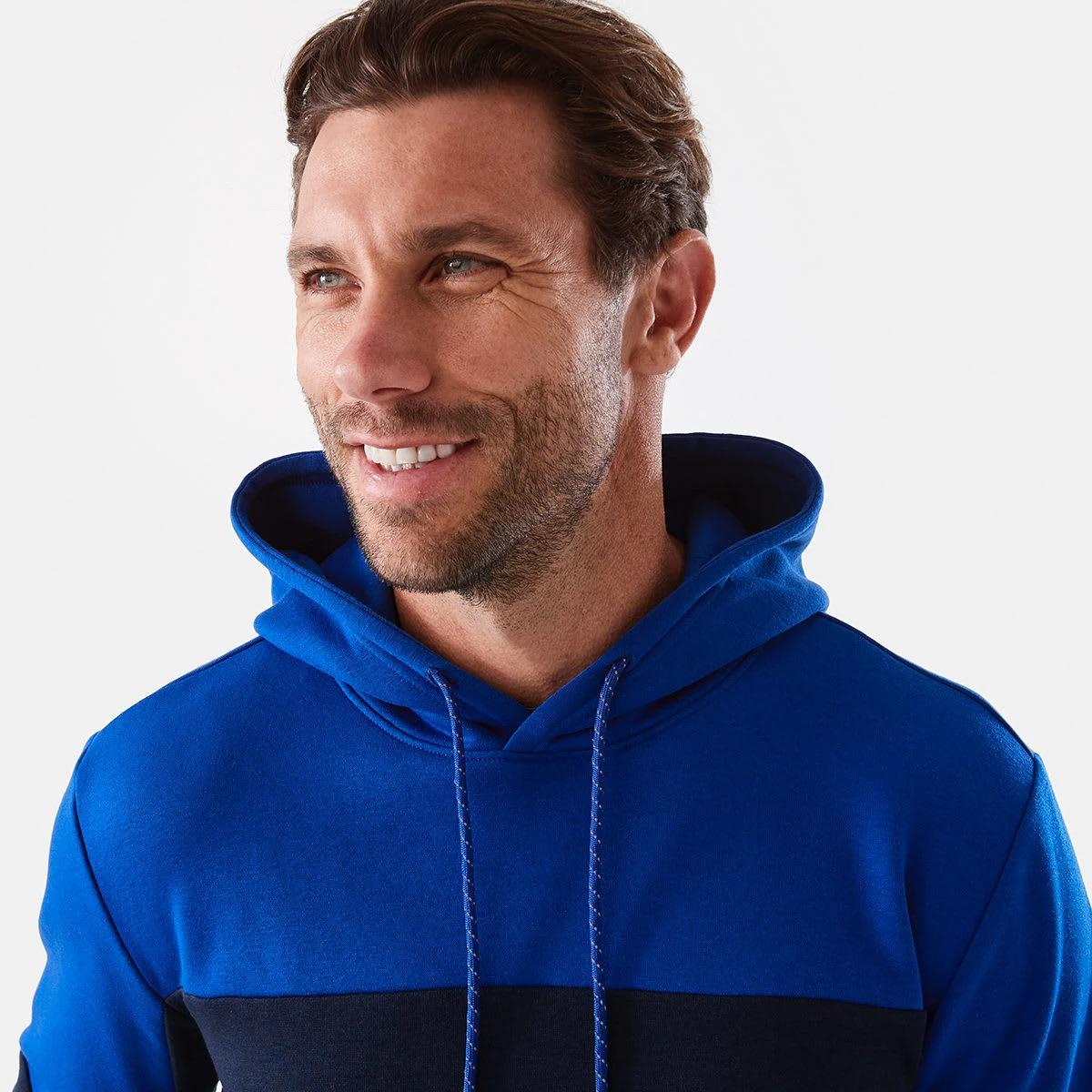 4 Active Mens Colour Block Fleece Hoodie Blue Navy, 4 of 7