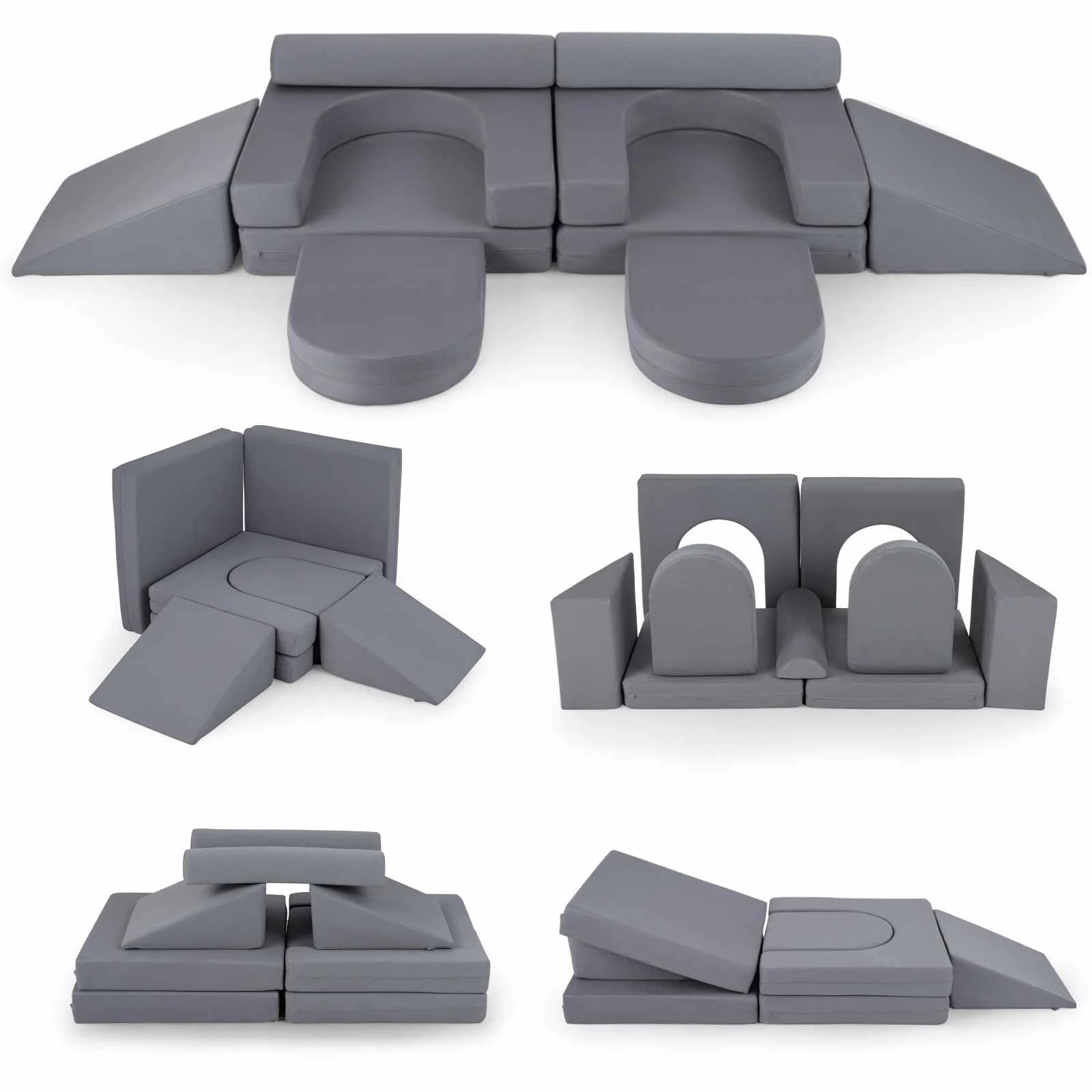 1 Costway 10 PCS Soft Foam Climb & Crawl Playset Modular Play Couch Convertible Sofa - Grey, 1 of 2
