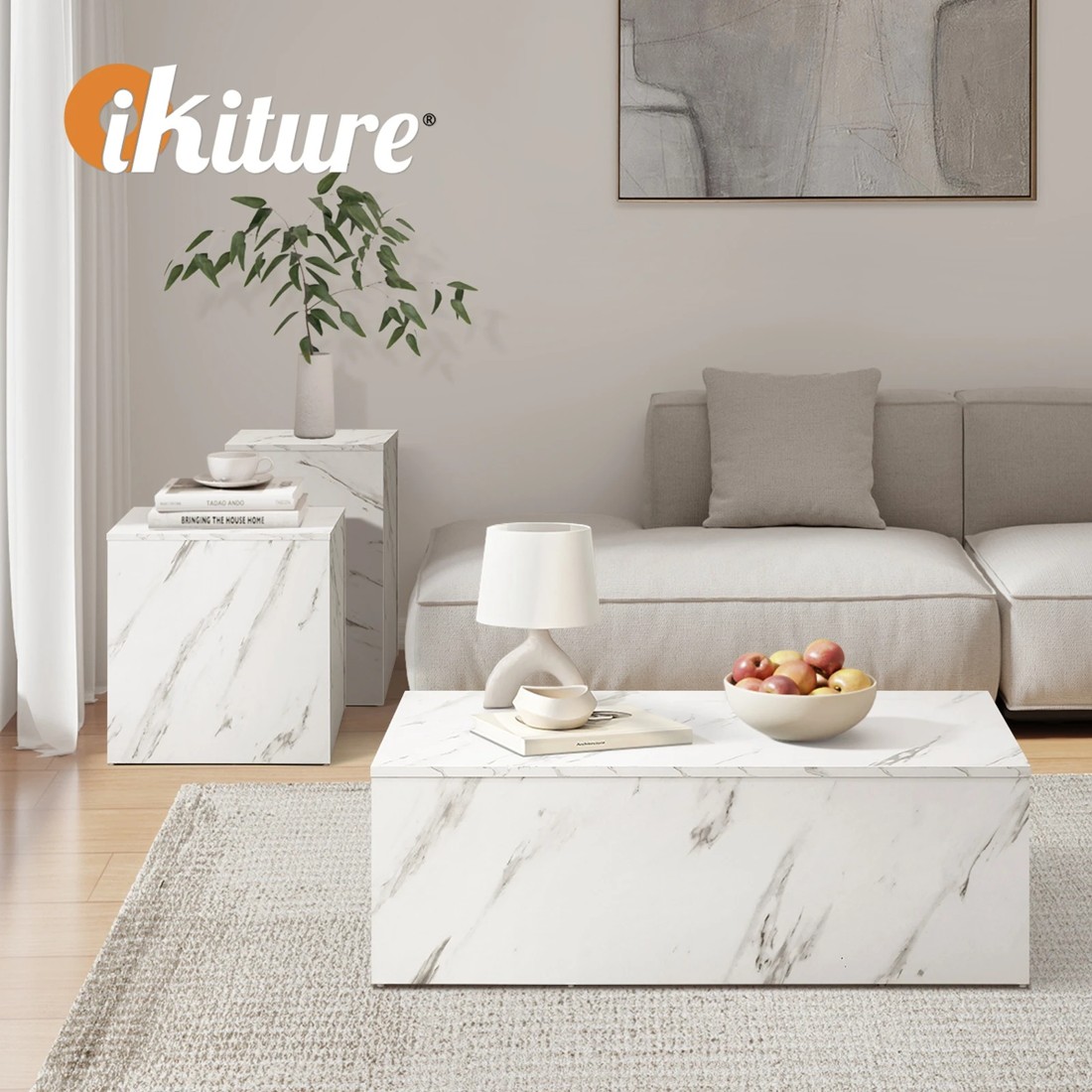 5 Oikiture Coffee Table Set Of 3 Side Tables Sofa Cafe Desk Marble Effect
 - White, 5 of 10