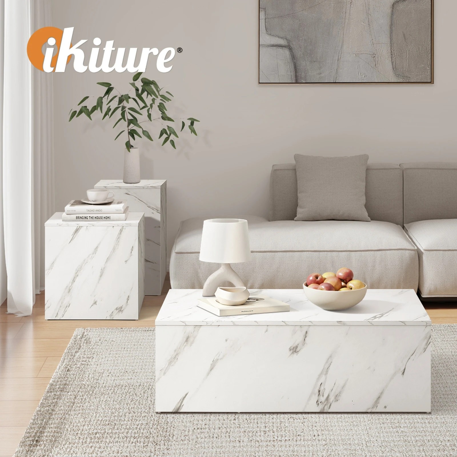 5 Oikiture Coffee Table Set Of 3 Side Tables Sofa Cafe Desk Marble Effect
 - White, 5 of 10