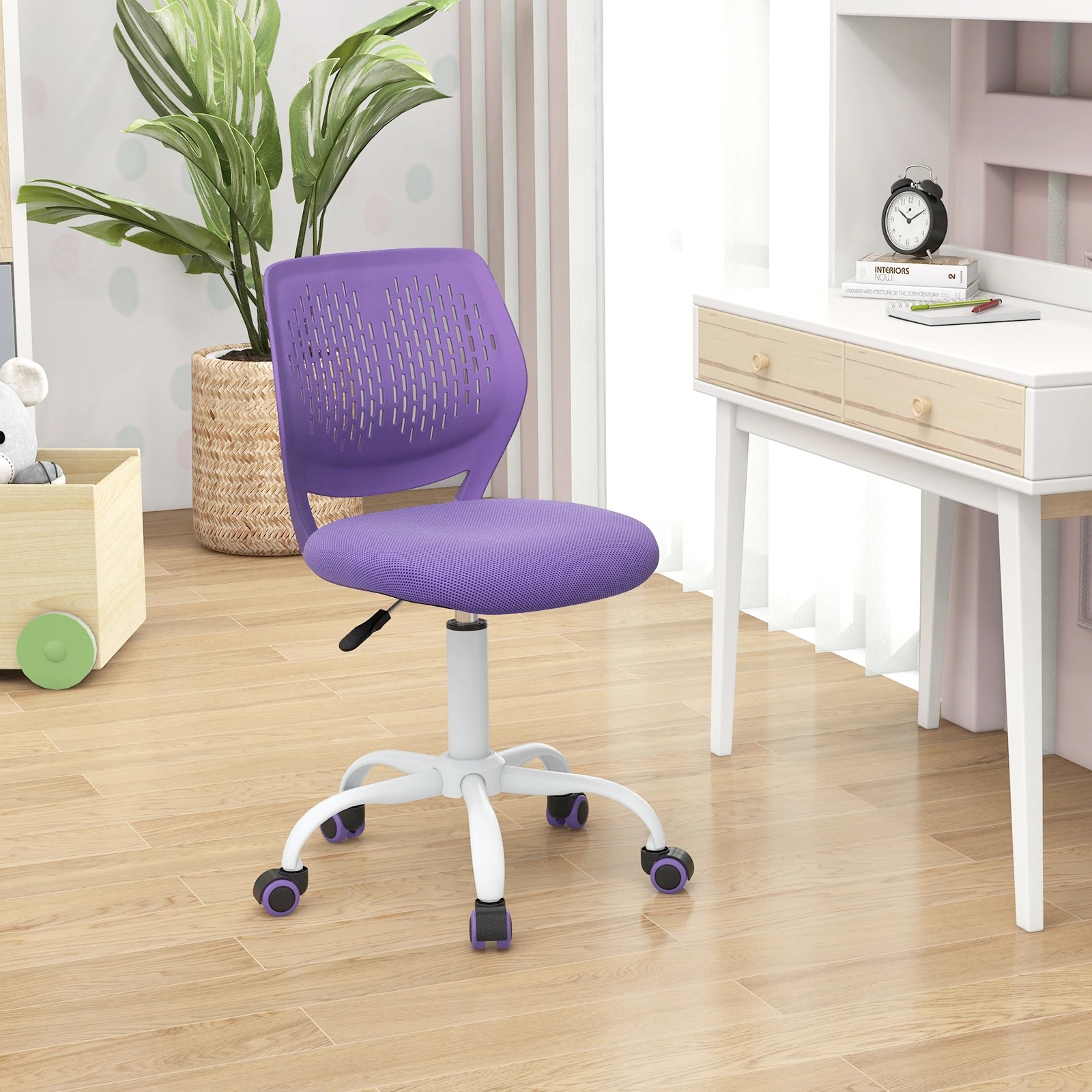 4 Costway Swivel Chair Teens Desk Chair w/Adjustable Height - Purple, 4 of 6