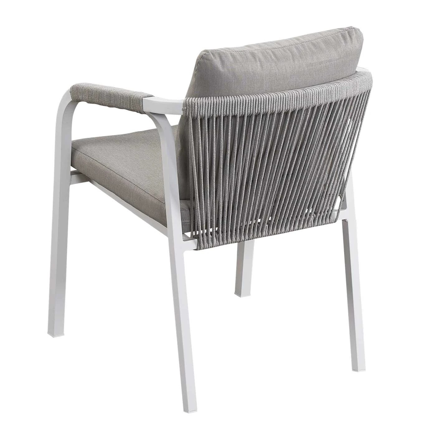 4 Moda Living La Perouse White Aluminium Outdoor Dining Chairs with Arms - Light Beige Rope and Cushion (Set of 2) - White, 4 of 10