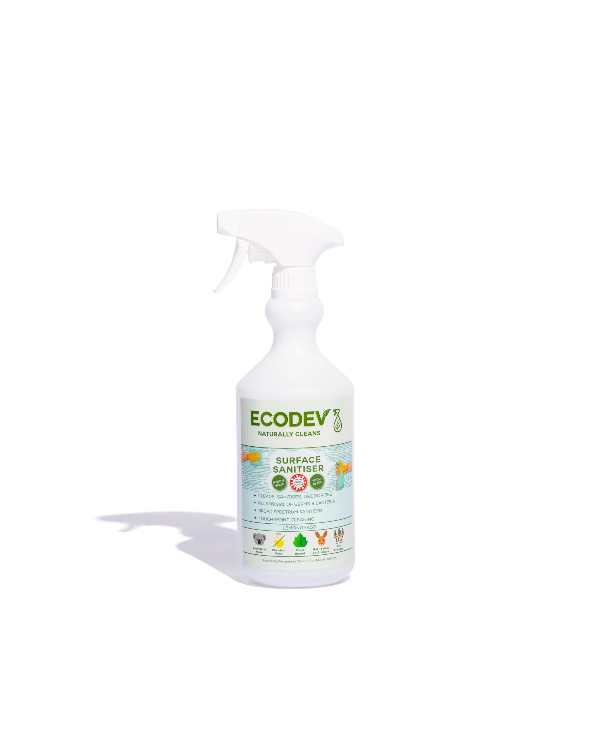 1 Ecodev Surface Sanitiser Lemon Grass Scent Hospital Grade Cleaner 750mL, 1 of 2