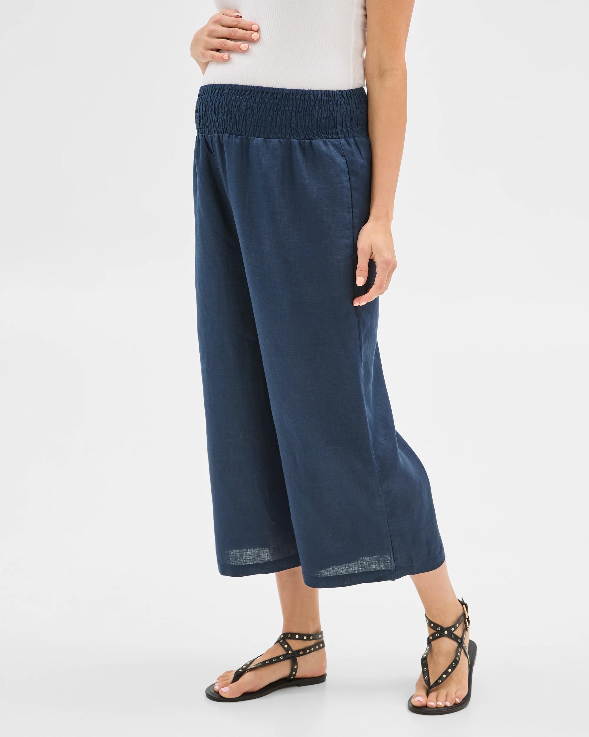 2 Target Maternity European Linen Crop Pants NAVY BLUE, 2 of 6