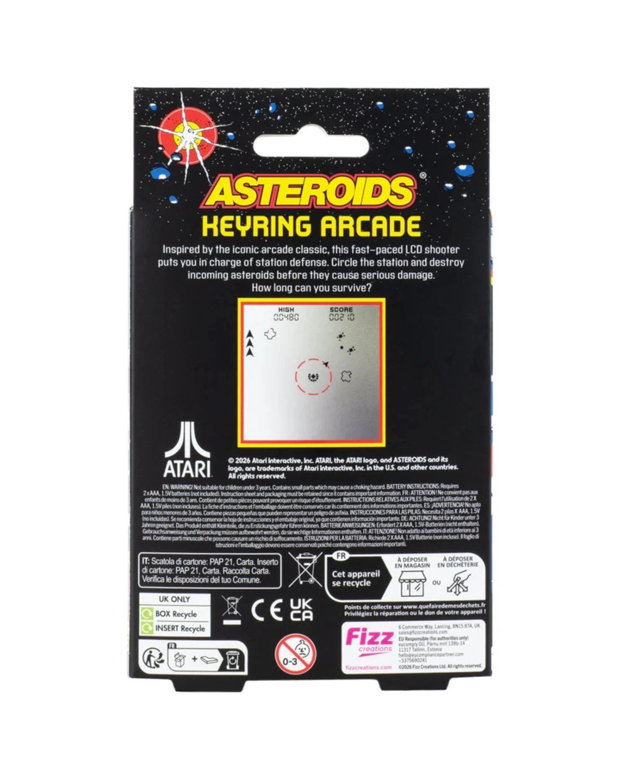 4 Fizz Creations Asteroids Keyring Arcade, 4 of 4