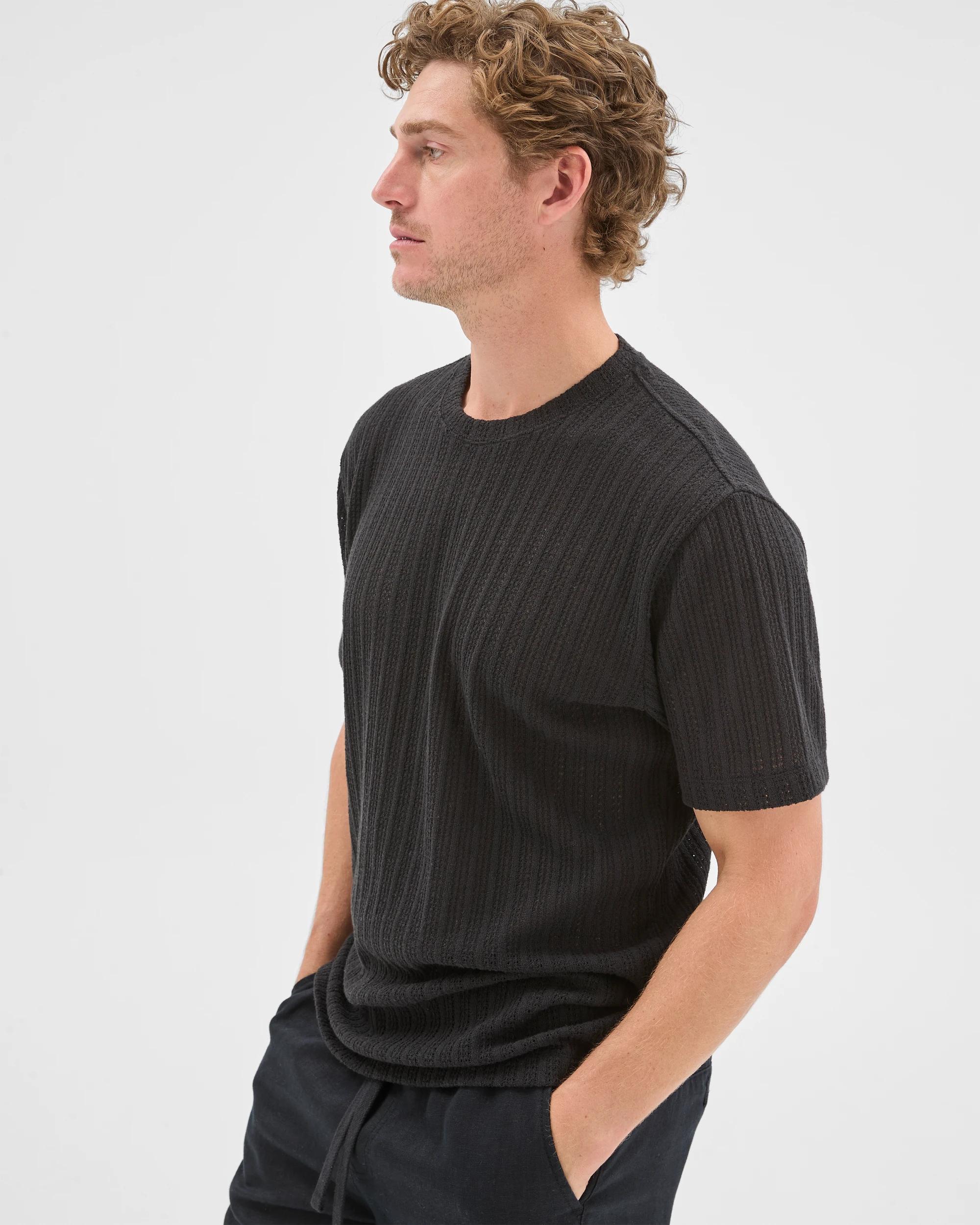 5 Target Man Australian Cotton Blend Pointelle T-Shirt BLACK, 5 of 6