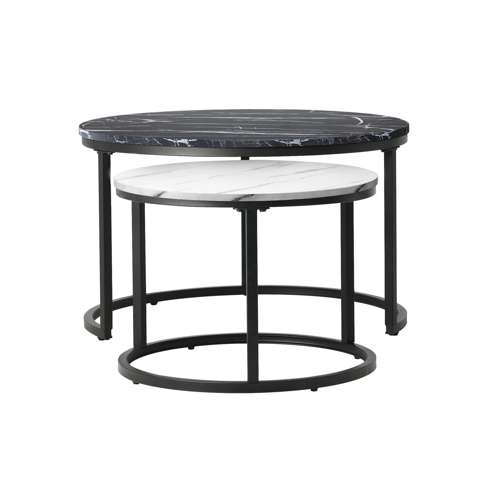 6 Oikiture Set Of 2 Coffee Table Round Marble-like Nesting Side Tables
 - Multi, 6 of 10
