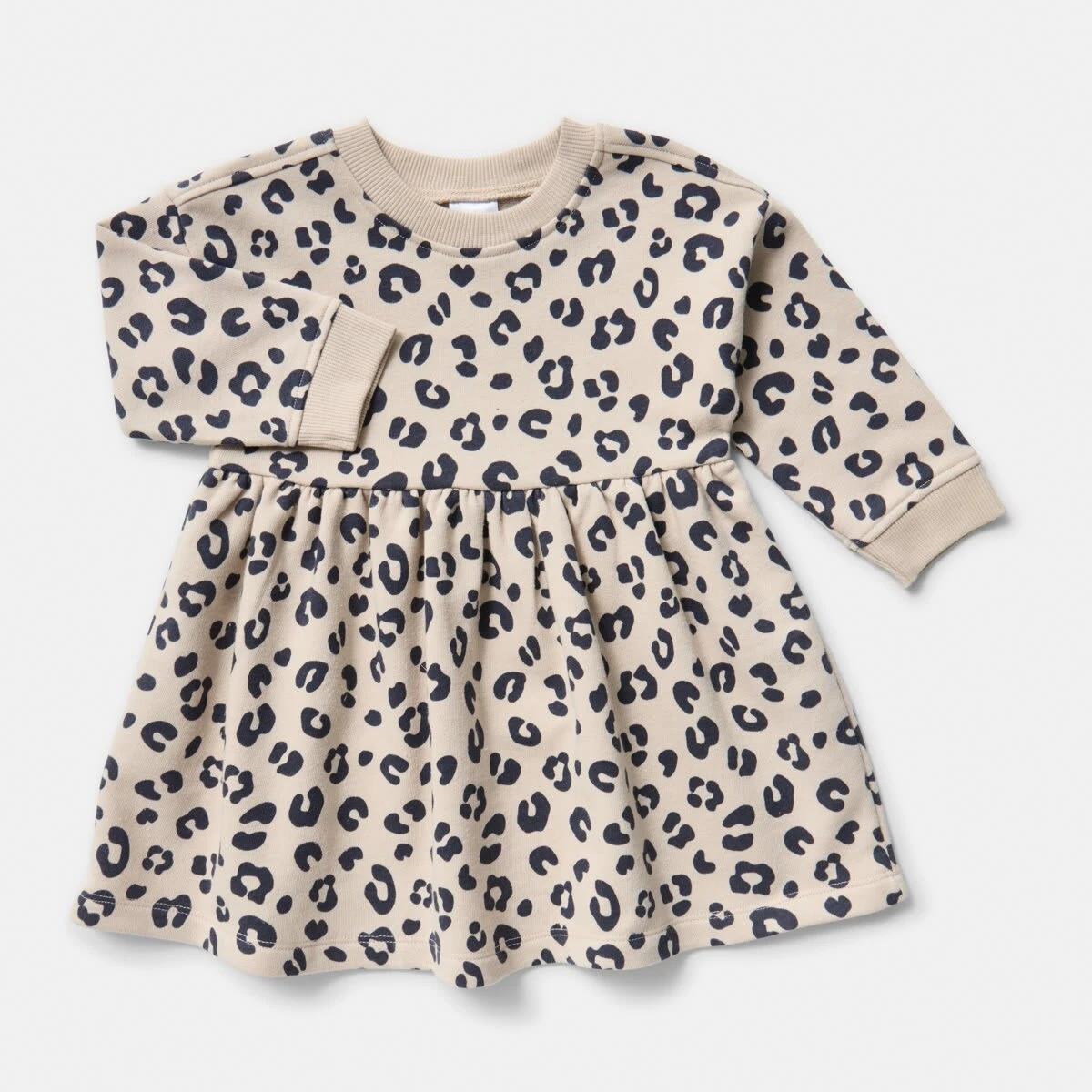 1 Long Sleeve Terry Dress BROWN LEOPARD, 1 of 3