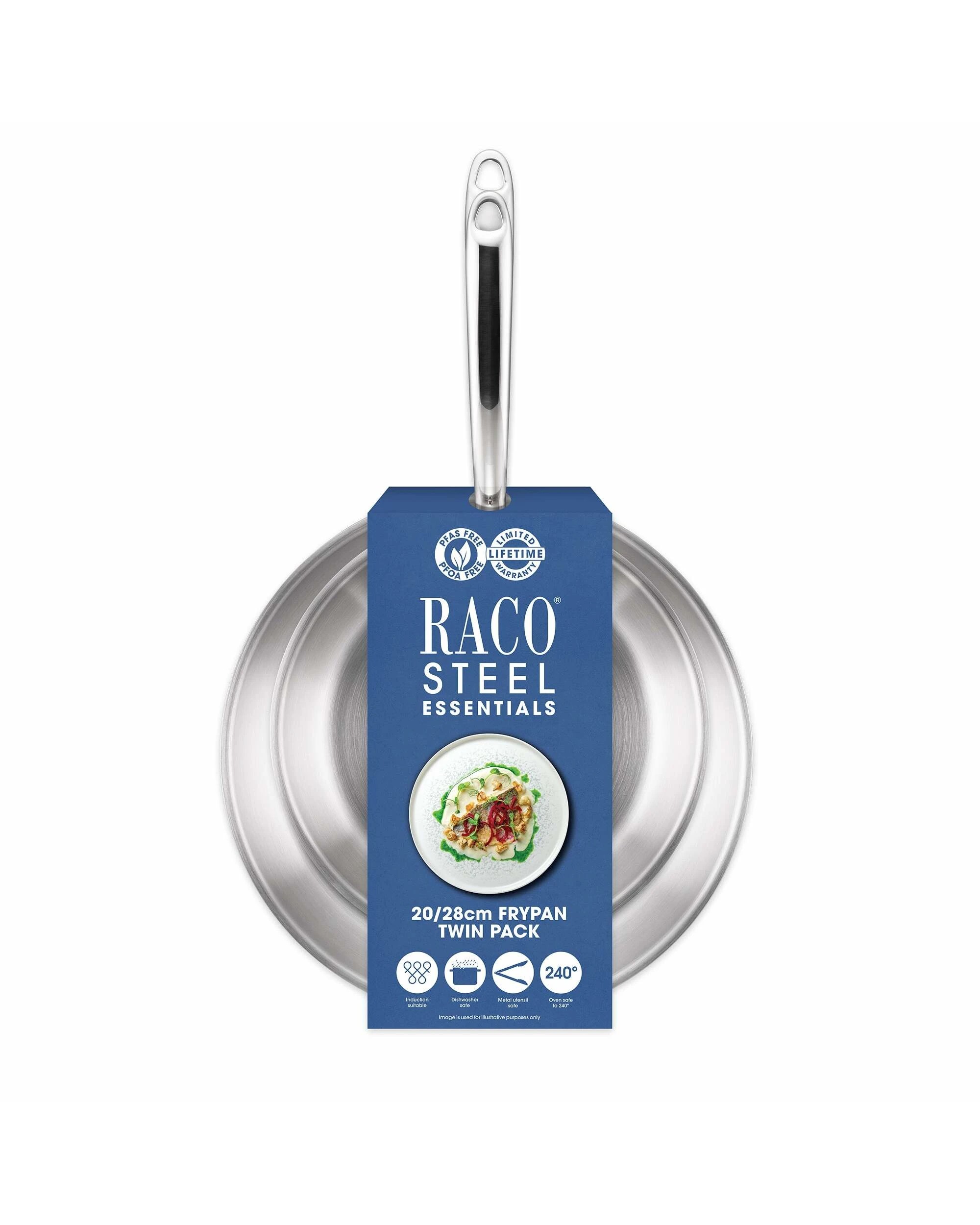 2 RACO Steel Essentials Stainless Steel Induction Open Frypan Twin Pack 20/28cm - Silver, 2 of 2