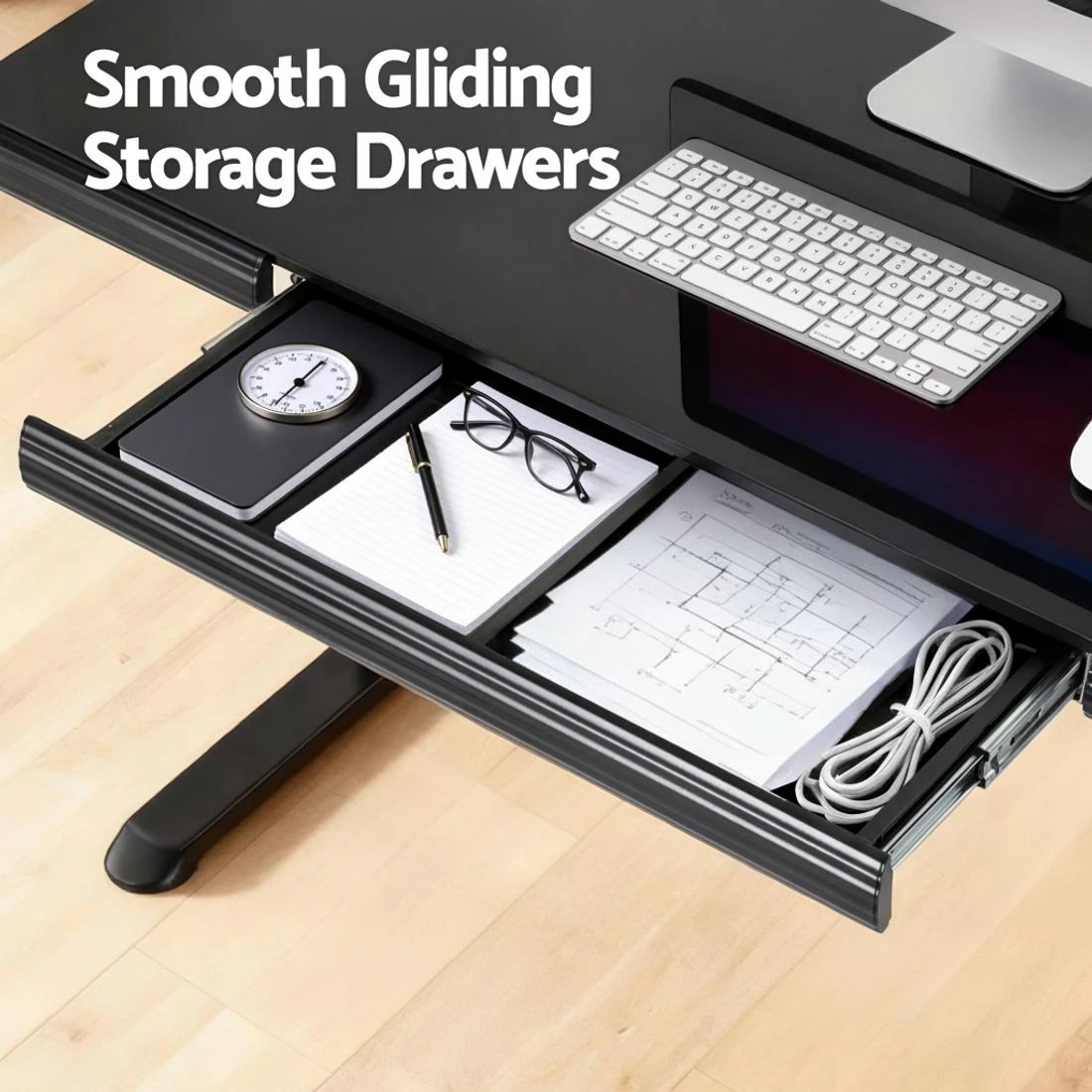 4 Artiss Electric Standing Desk Motorised Glass Top  120CM - Black, 4 of 10