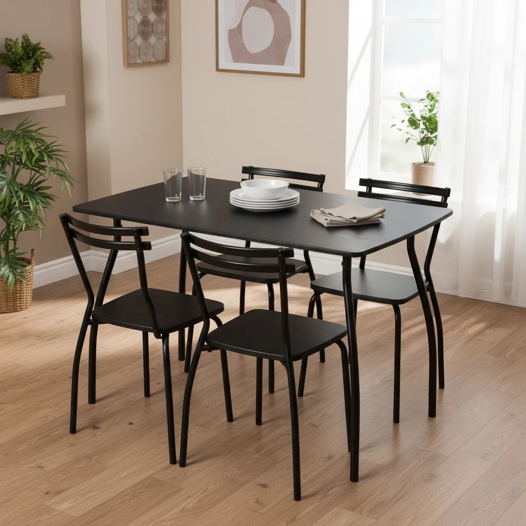 2 Costway 5PCS Modern Dining Table & Chairs Set Kitchen Furniture Cafe Home - Black, 2 of 3