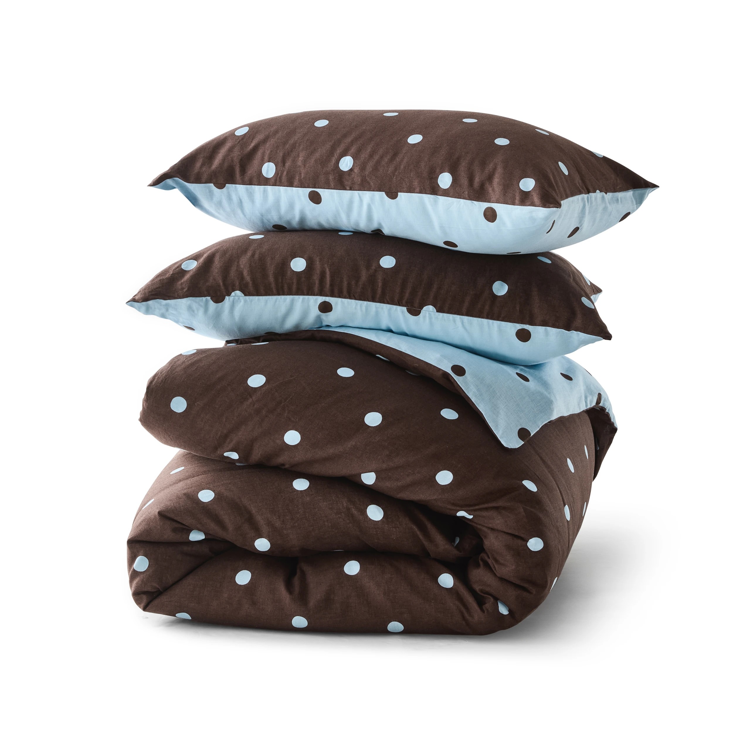 7 Polka Dot Linen Cotton Reversible Quilt Cover Set – Super King Bed, Chocolate and Blue, 7 of 8