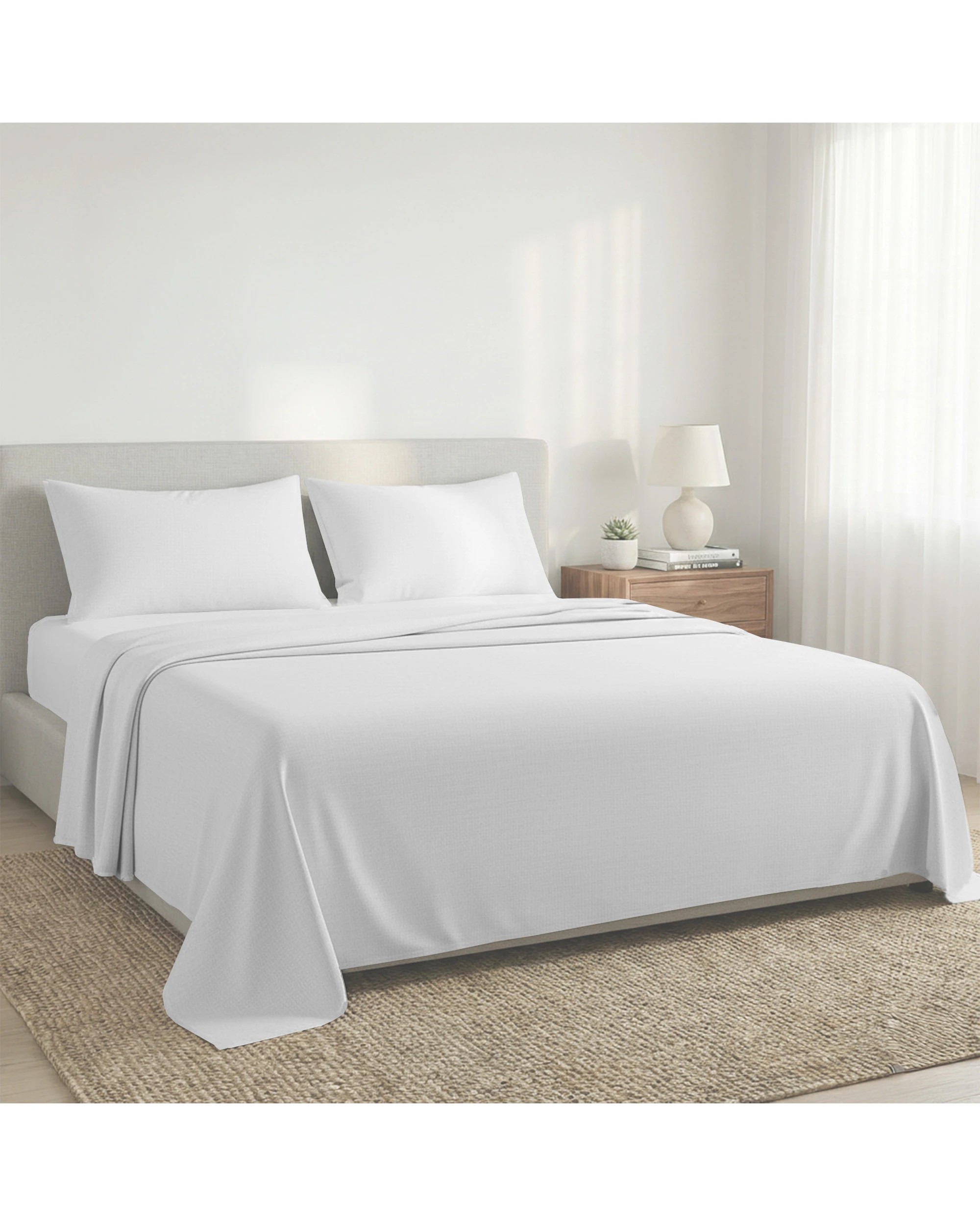 5 Laura Hill 1000 Thread Count Cotton Rich Double Bed Sheet Set 4 Piece in White - Double Bed, 5 of 5