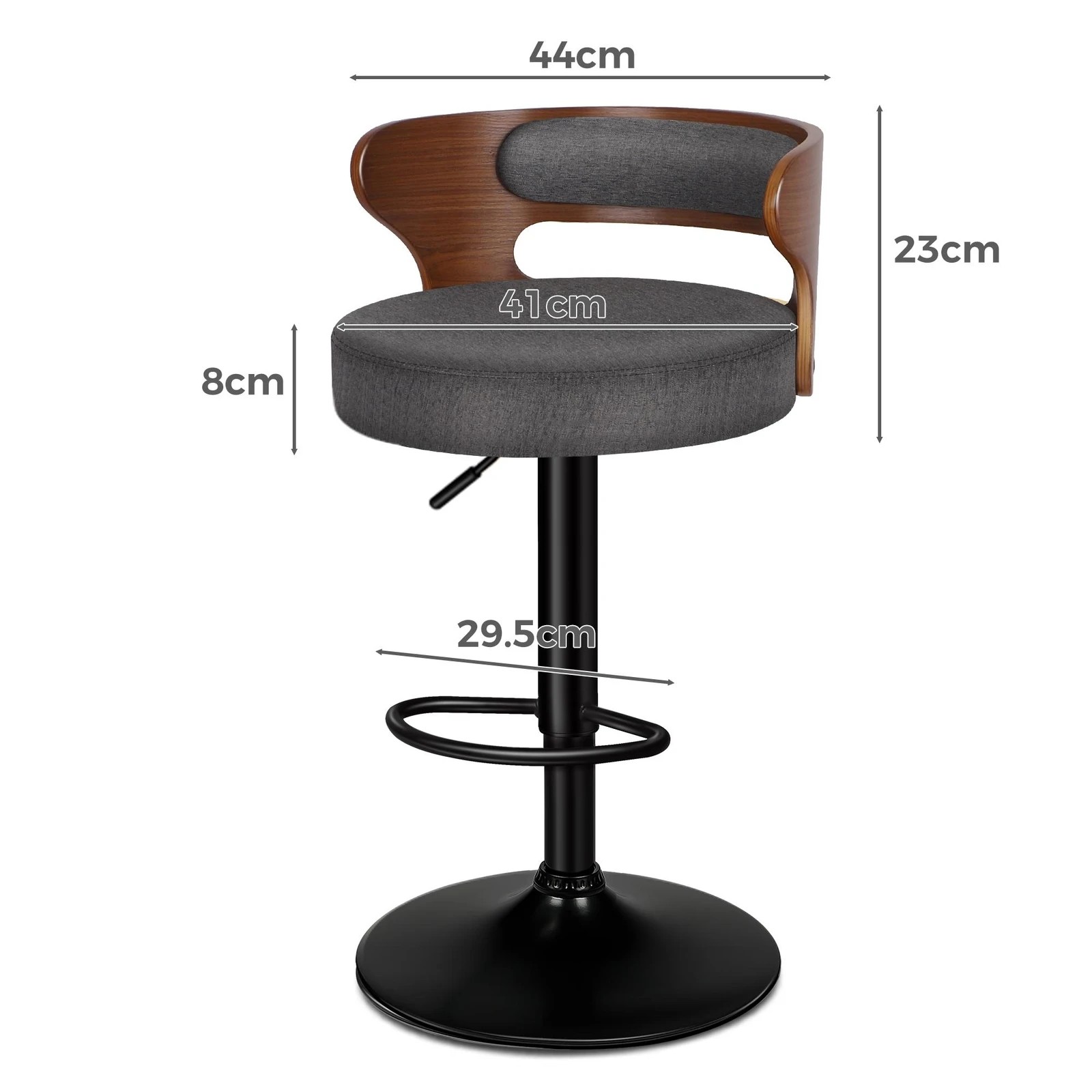 4 Alfordson 4x Bar Stool Kitchen Swivel Chair Wooden Linen Fabric Ramiro - Grey, 4 of 10