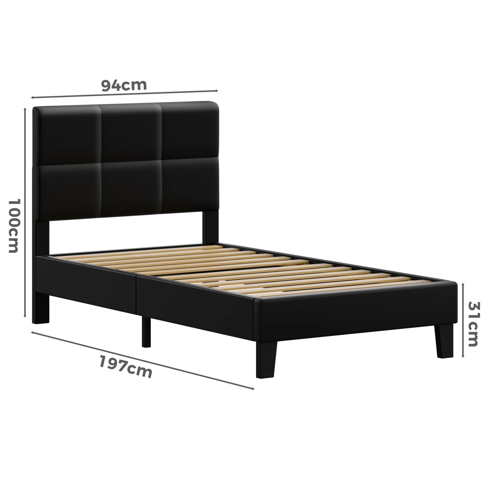 9 Alfordson Bed Frame Single Size Wooden Slats Platform Leather Paula - Black, 9 of 9