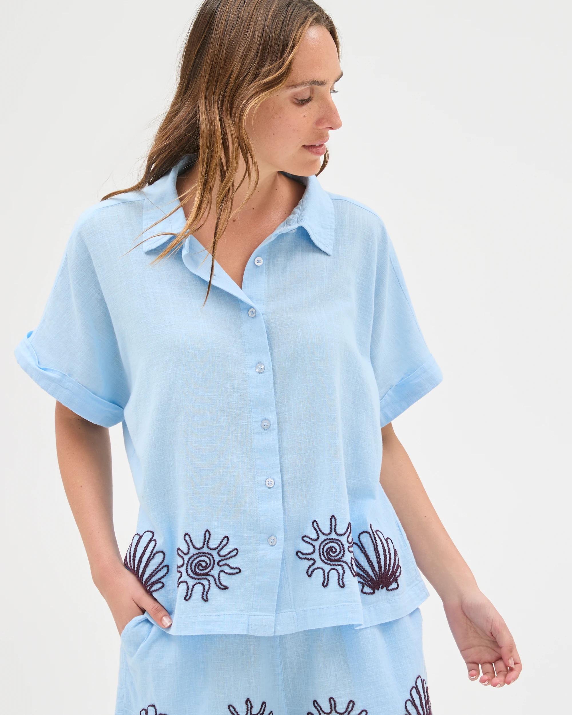 5 Target Woman Resort Short Sleeve Cord Detail Shirt BLUE, 5 of 6