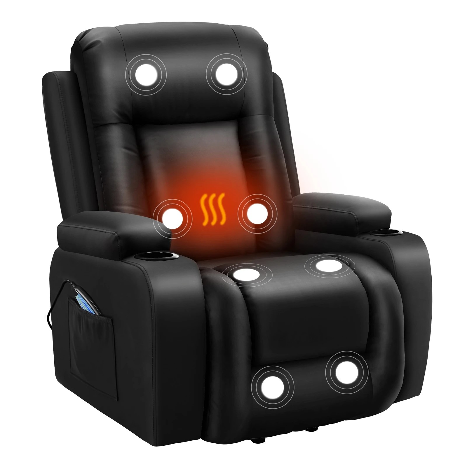 1 Alfordson Recliner Chair Heated Massage Armchair Lounge Sofa Leather - Black, 1 of 9