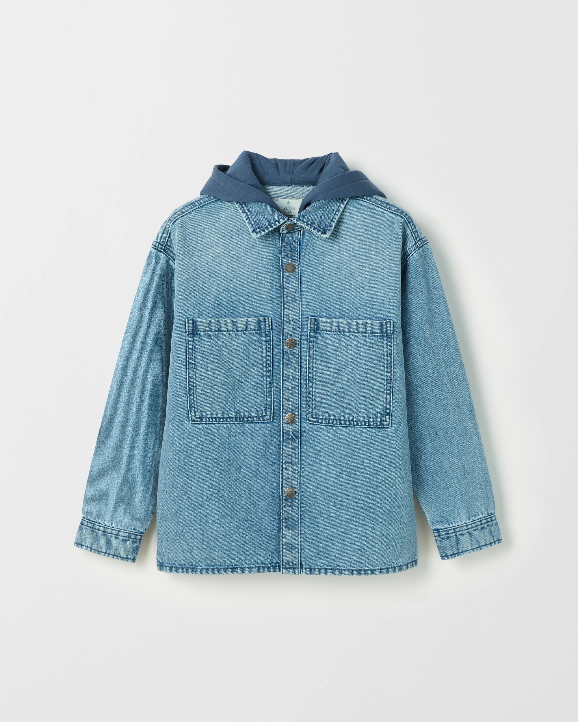 5 Target Kids Long Sleeve Hooded Denim Shirt MID BLUE WASH, 5 of 6