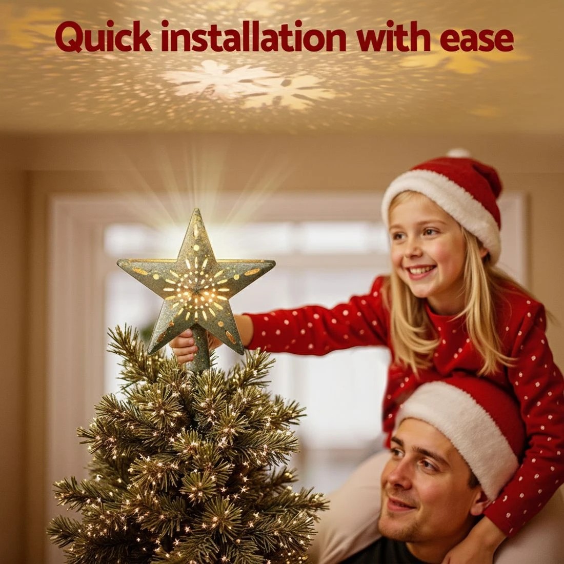 5 Jingle Jollys Christmas Tree Topper Star Snowflake Projector Party Glitter Gold - Gold, 5 of 6
