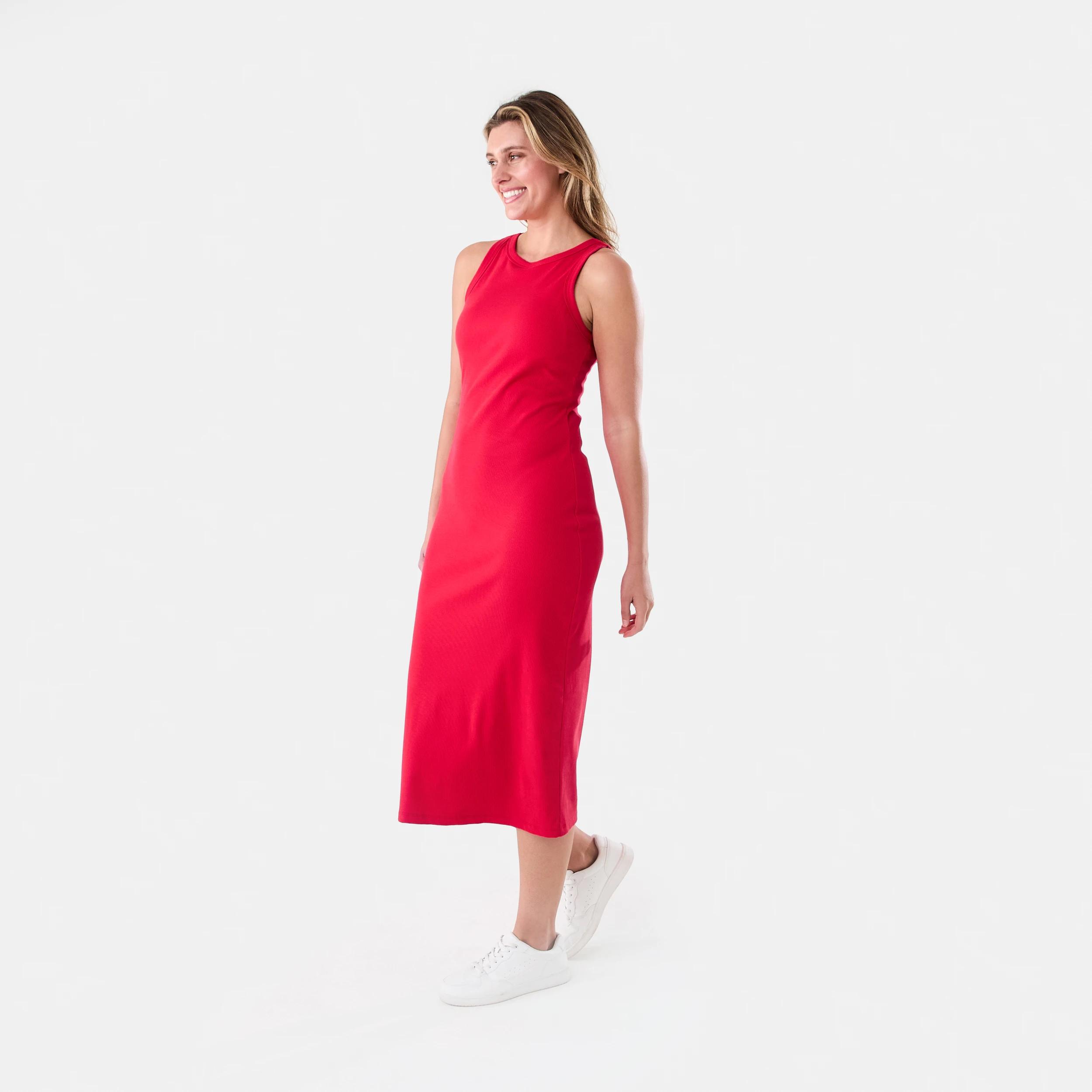 2 Sleeveless Padded Rib Midi Dress Strawberry, 2 of 5