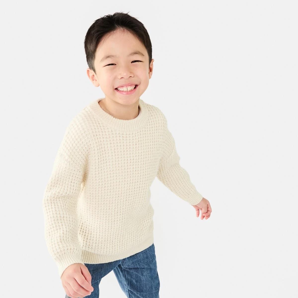 1 Waffle Crew Knitwear Top Ecru, 1 of 9