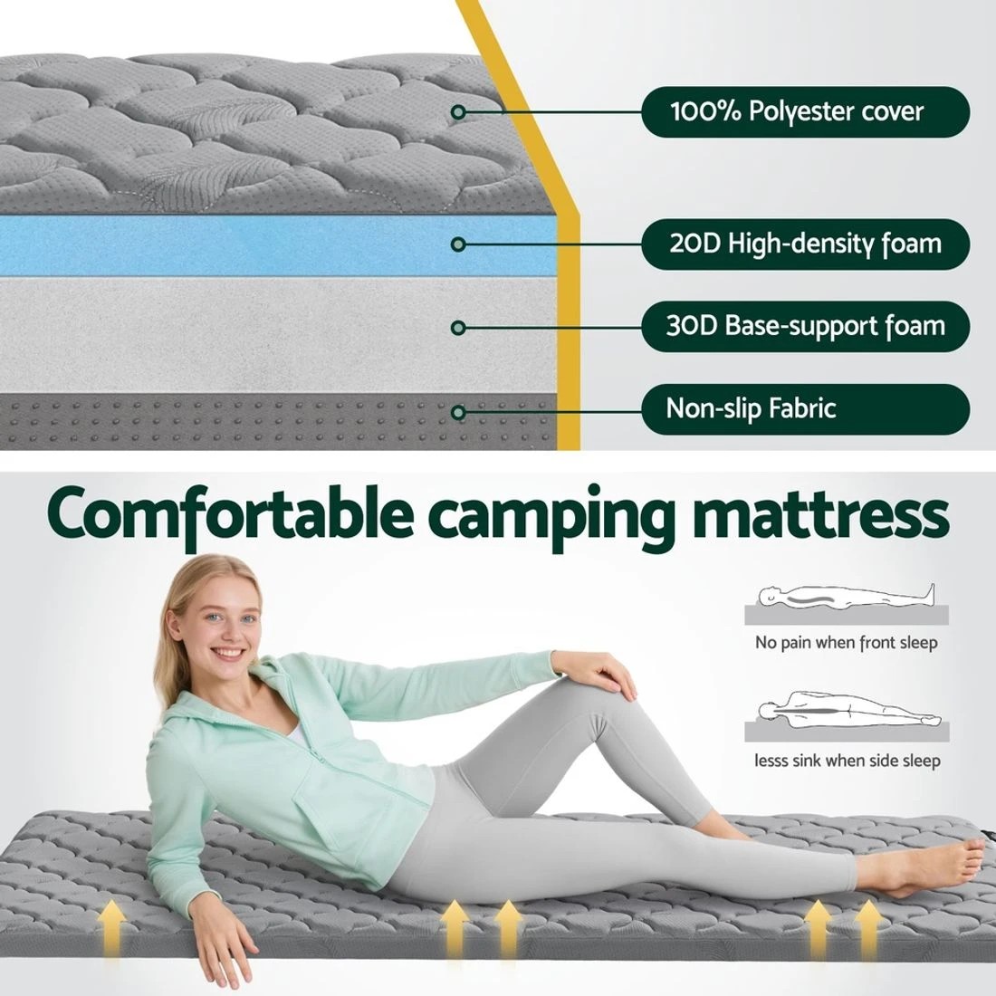 4 Giselle Bedding Single Foldable Mattress Camping Mat - Grey, 4 of 5