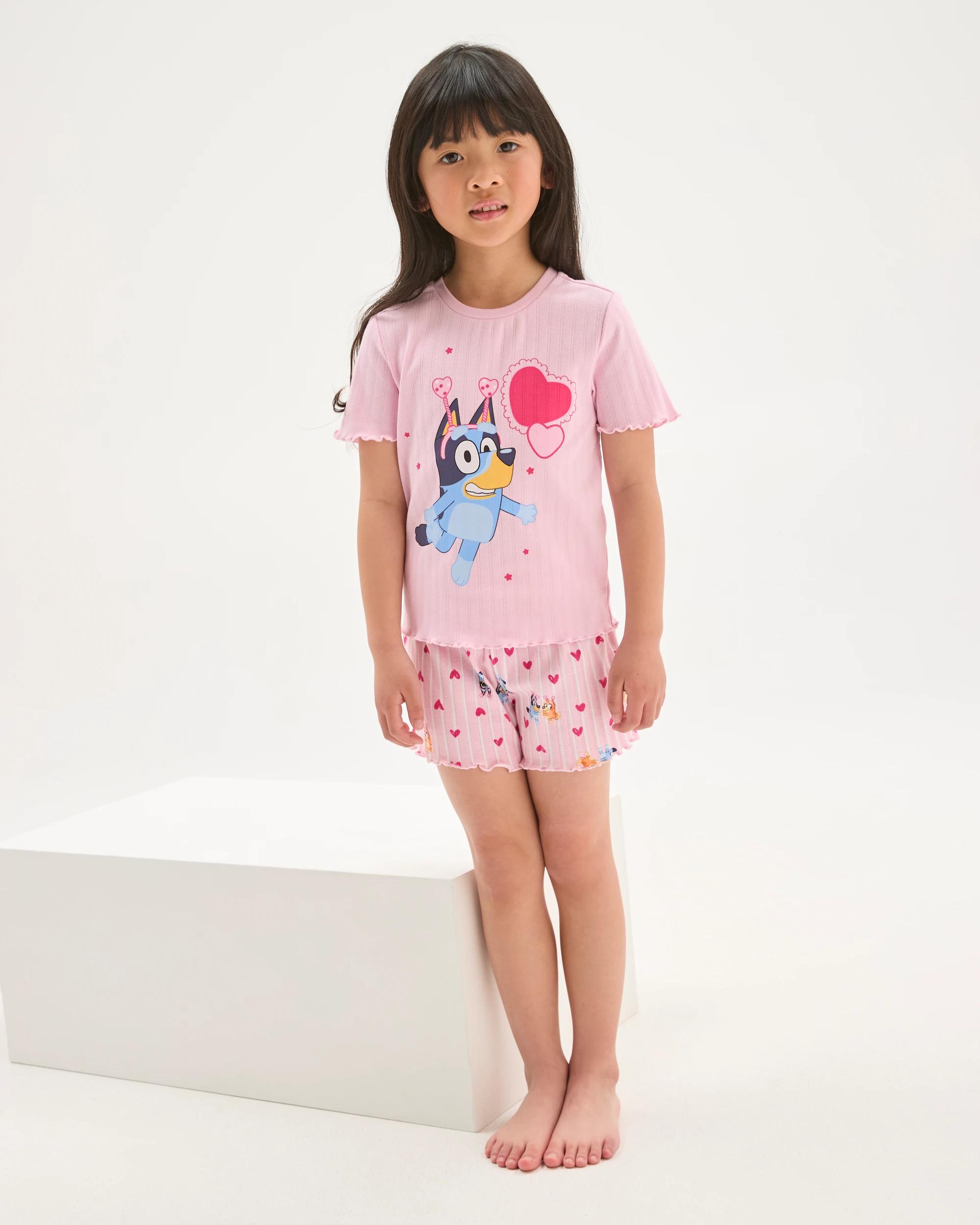 1 Bluey Australian Cotton Younger Girls Elevated Knit Pyjama Set PINK BLUEY, 1 of 7