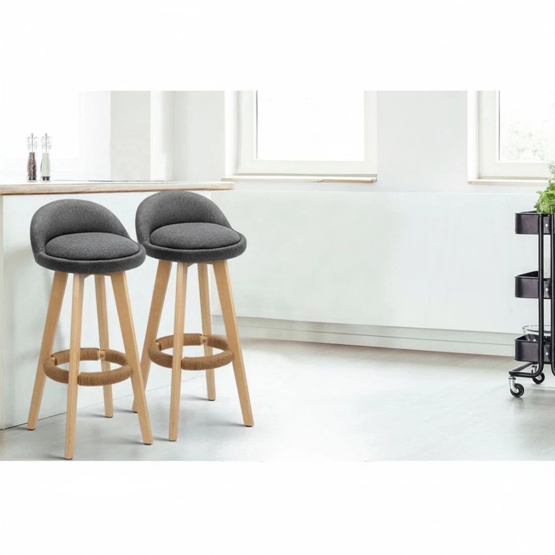 6 Artiss 4x Bar Stools Padded Linen Wooden - Grey, 6 of 7
