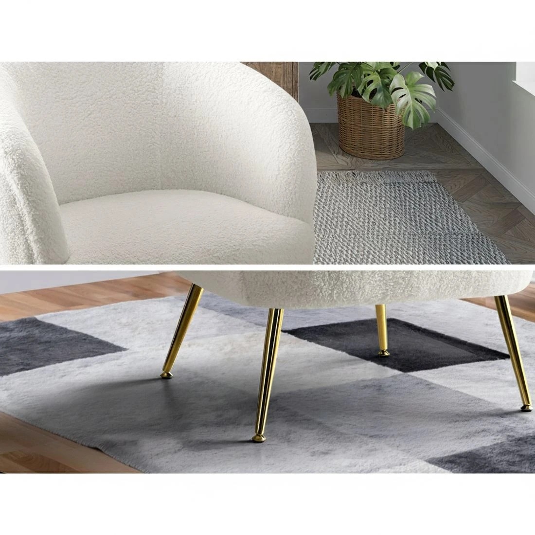 6 Artiss Armchair Lounge Chair Accent Chairs Armchairs Sherpa Boucle Sofa - White, 6 of 6